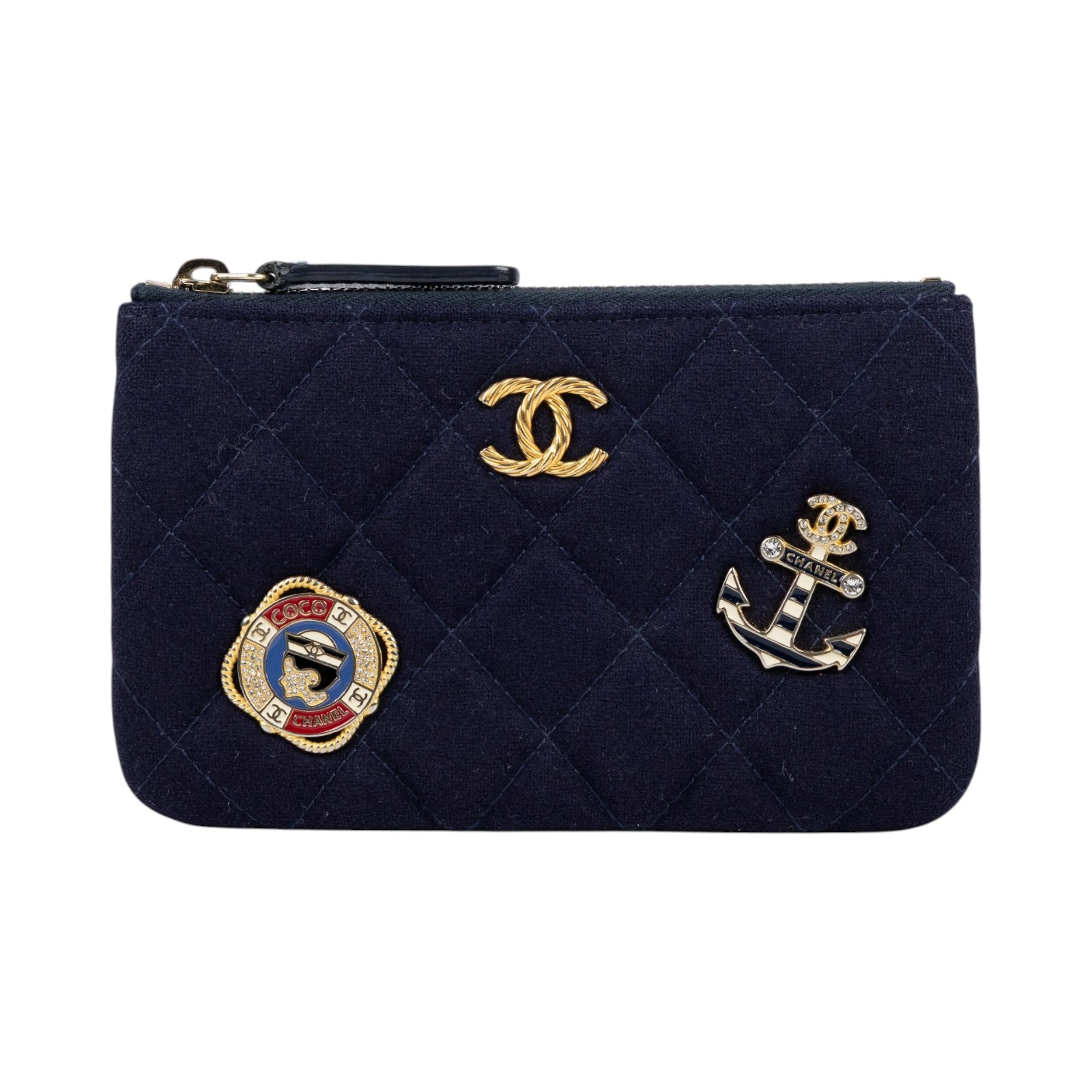香奈兒 CHANEL 手拿包 隨身包 零錢包 小皮件 A70336 Y33306 26開藍底圖騰一字拉 原廠盒子/防塵袋/保證卡