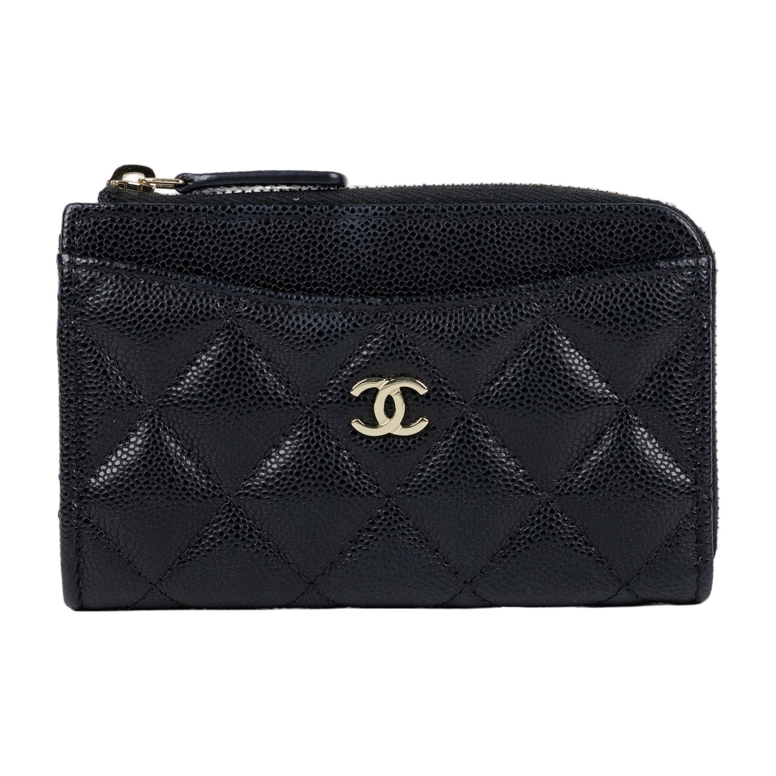 香奈兒 CHANEL CC logo 菱格紋 拉鍊 卡夾 零錢包 AP3179 晶片款 黑荔枝L拉鍊卡包 原廠盒子/防塵袋