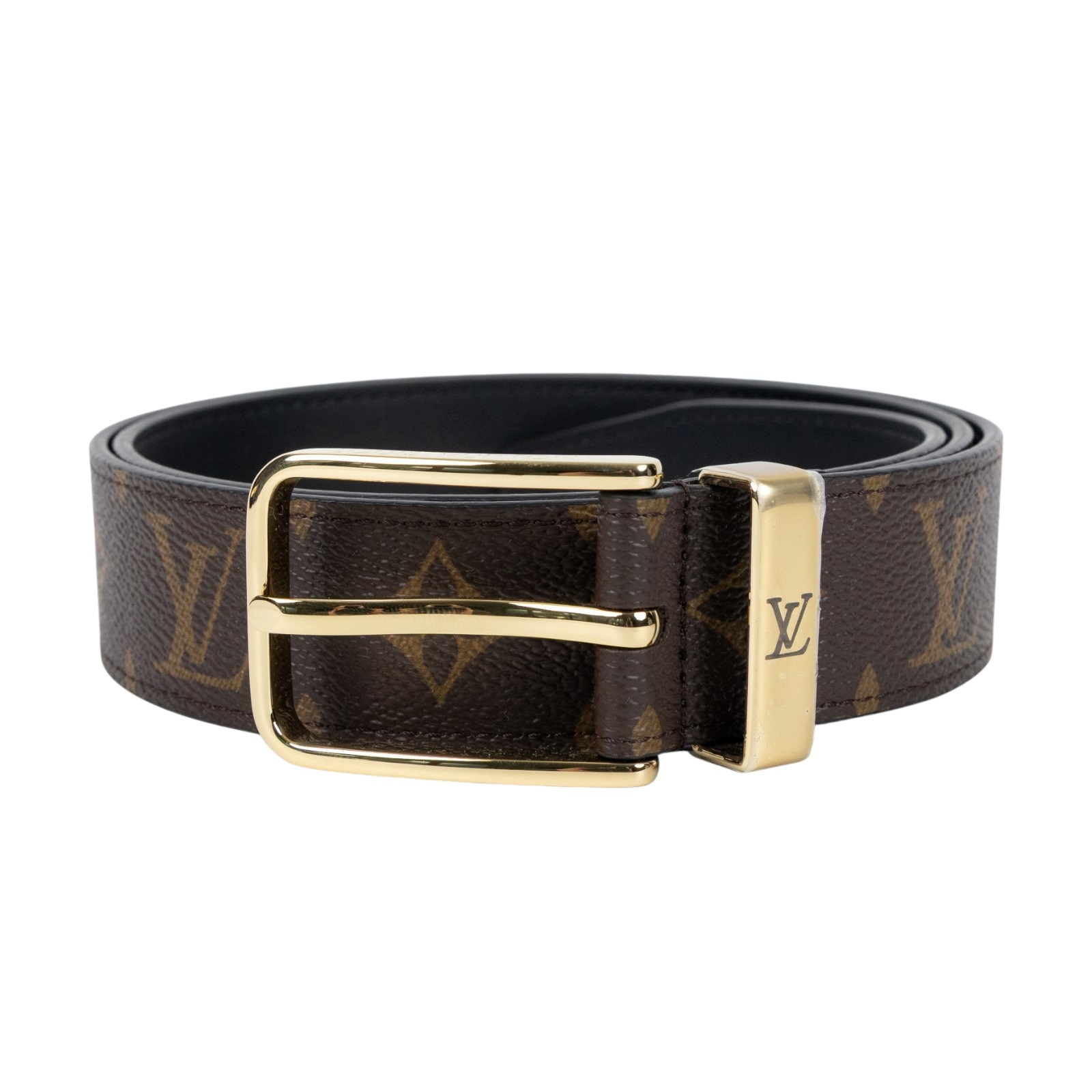 路易威登 LOUIS VUITTON Pont Neuf Monogram 35毫米皮帶 Monogram帆布 棕色皮革 金色搭扣 M4584T  防塵袋