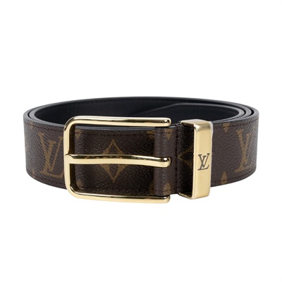 路易威登 LOUIS VUITTON Pont Neuf Monogram 35毫米皮帶 Monogram帆布 棕色皮革 金色搭扣 M4584T  防塵袋