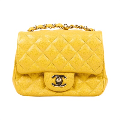 香奈兒 CHANEL CF 方形 迷你 口蓋包 A35200 25開 黃銀釦 荔枝方胖 原廠盒子/防塵袋/保證卡