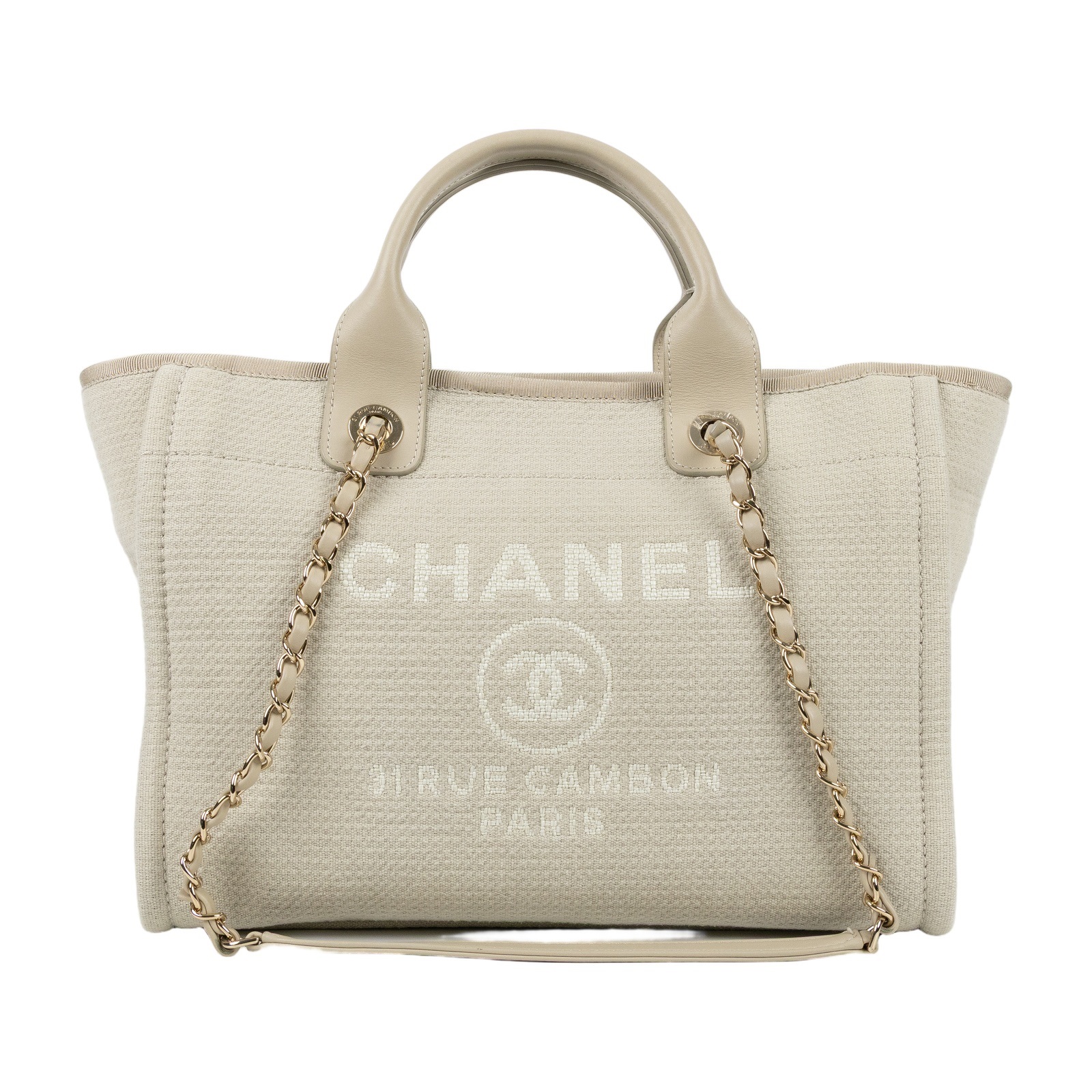 香奈兒 CHANEL 海灘包 小型 AS3257 晶片款 米色沙灘包 內袋