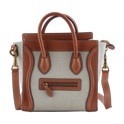思琳 CELINE Luggage 手袋 袖珍型 189242CIO 帆布拚焦糖LUGGAGE NANO 防塵袋/背帶