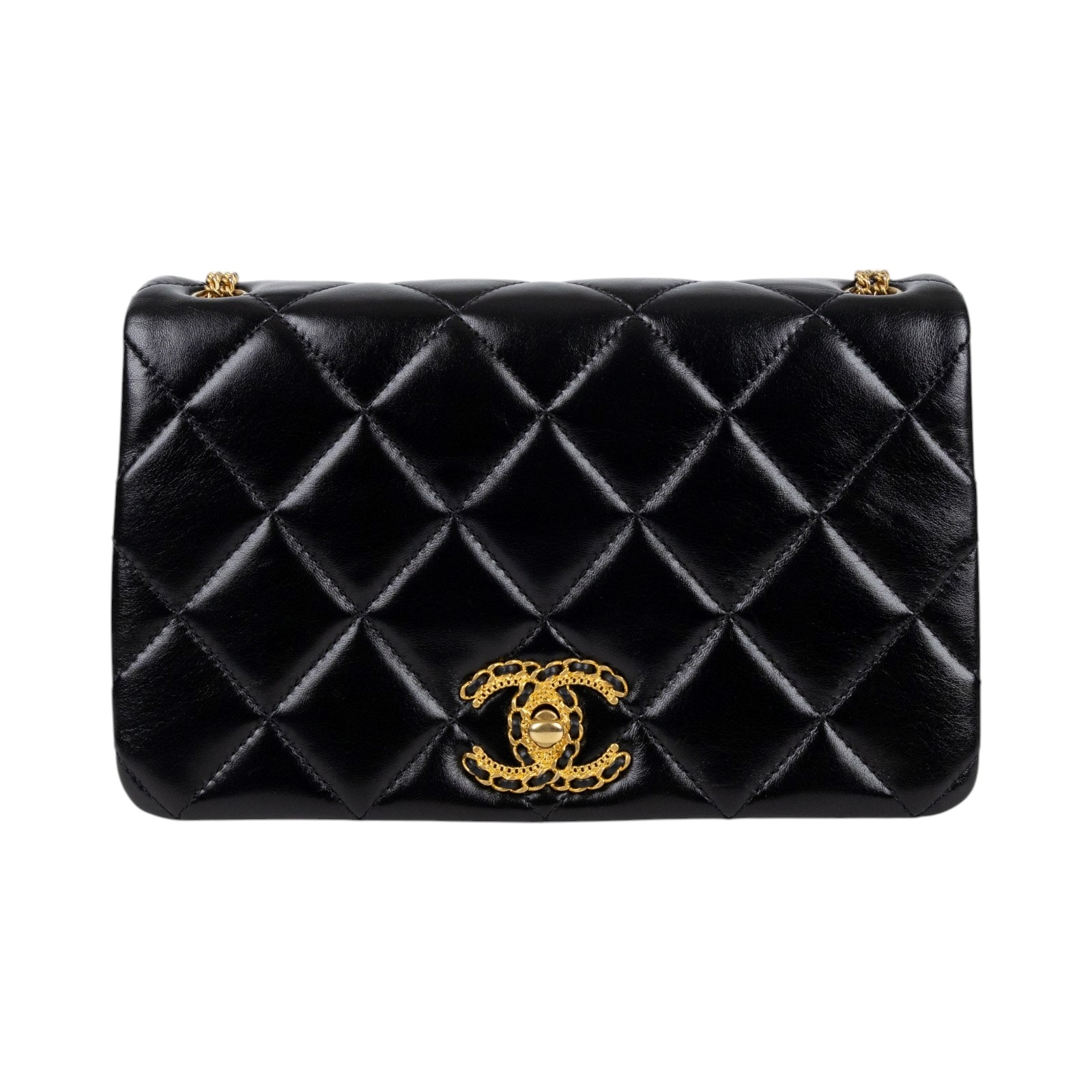 香奈兒 CHANEL 19 鍊條肩背包 19 Chain Shoulder Bag AS3386 B08484 晶片款 黑19釦細金色鍊包 防塵袋/購買證明影本
