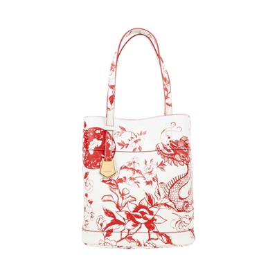菲拉格慕 SALVATORE FERRAGAMO 肩背包 水桶包  白色龍年托特包 防塵袋/原廠盒子/內袋