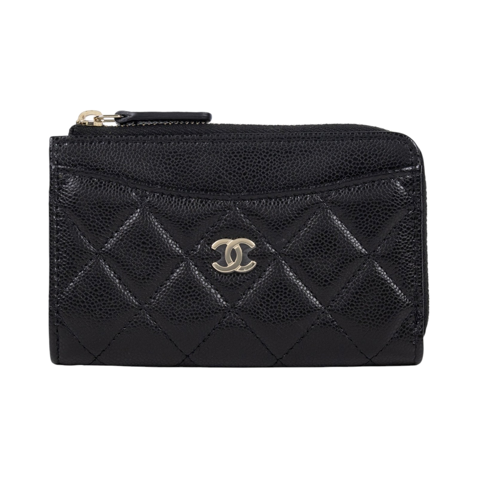 香奈兒 CHANEL CC logo 菱格紋 拉鍊 卡夾 零錢包 AP3179 晶片款 黑荔枝L拉鍊卡包 原廠盒子/防塵袋