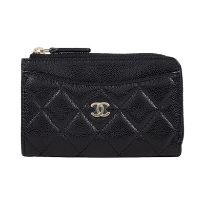 香奈兒 CHANEL CC logo 菱格紋 拉鍊 卡夾 零錢包 AP3179 晶片款 黑荔枝L拉鍊卡包 原廠盒子/防塵袋