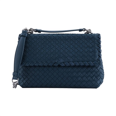 寶緹嘉 BOTTEGA VENETA Olimpia Small 羊羔皮編織翻蓋斜背包 386498VO0AD 藍綠編織掀蓋鍊包 防塵袋/鏡子