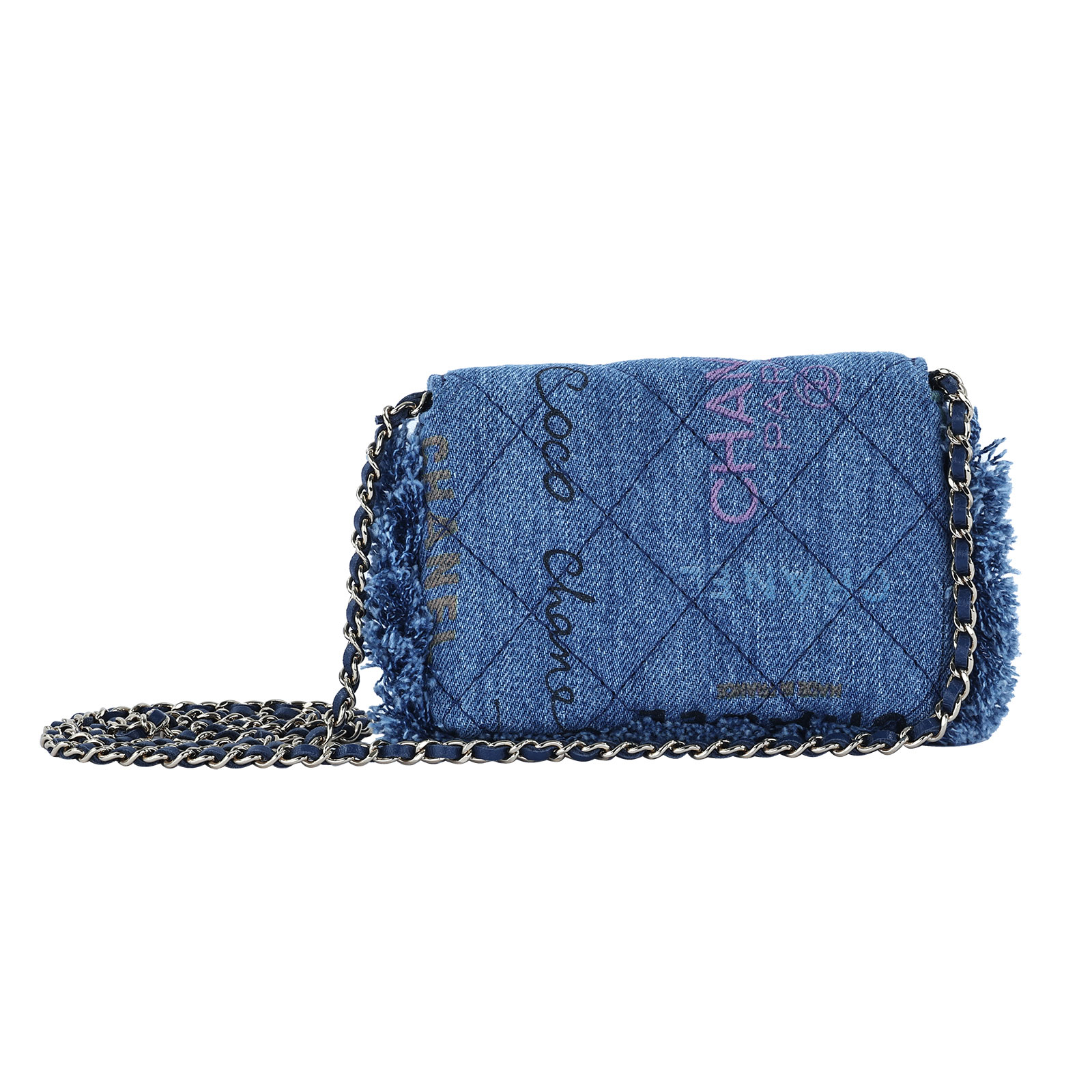香奈兒 CHANEL 丹寧布 塗鴉 小廢包 鍊帶 肩背 口蓋包 AP2602 塗鴉牛仔口蓋小鏈包 原廠盒子/DUST 原廠盒子/購買證明影本/保證卡