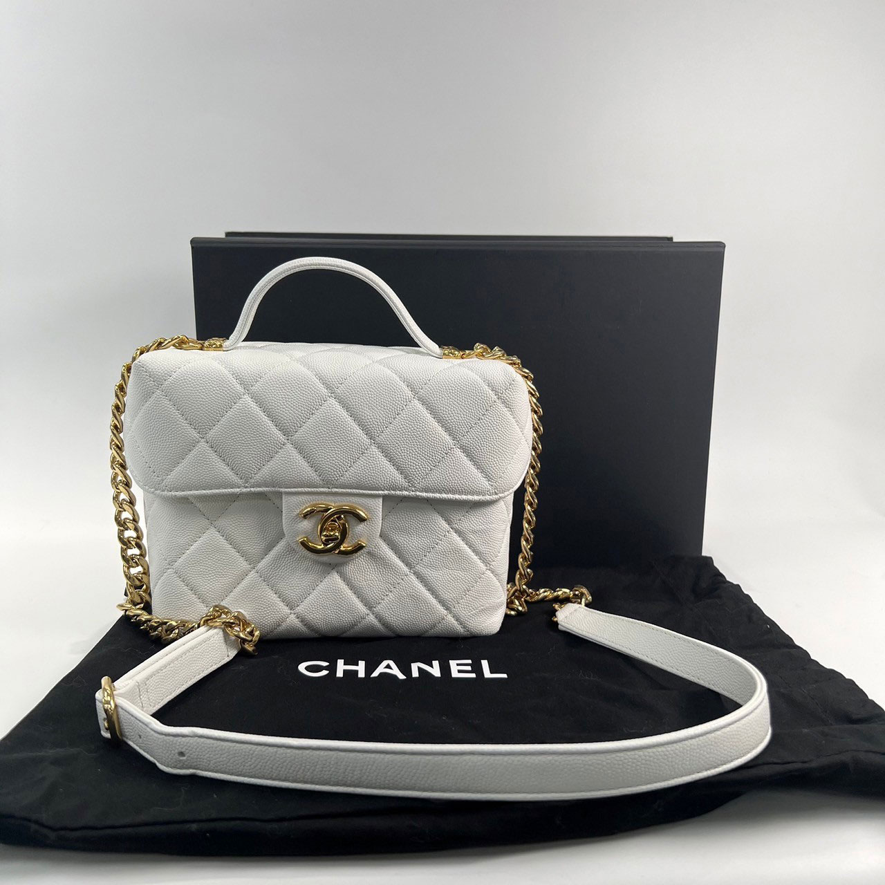 香奈兒CHANEL Vanity 荔枝皮肩背斜背牛奶盒子化妝箱手提包AS3729