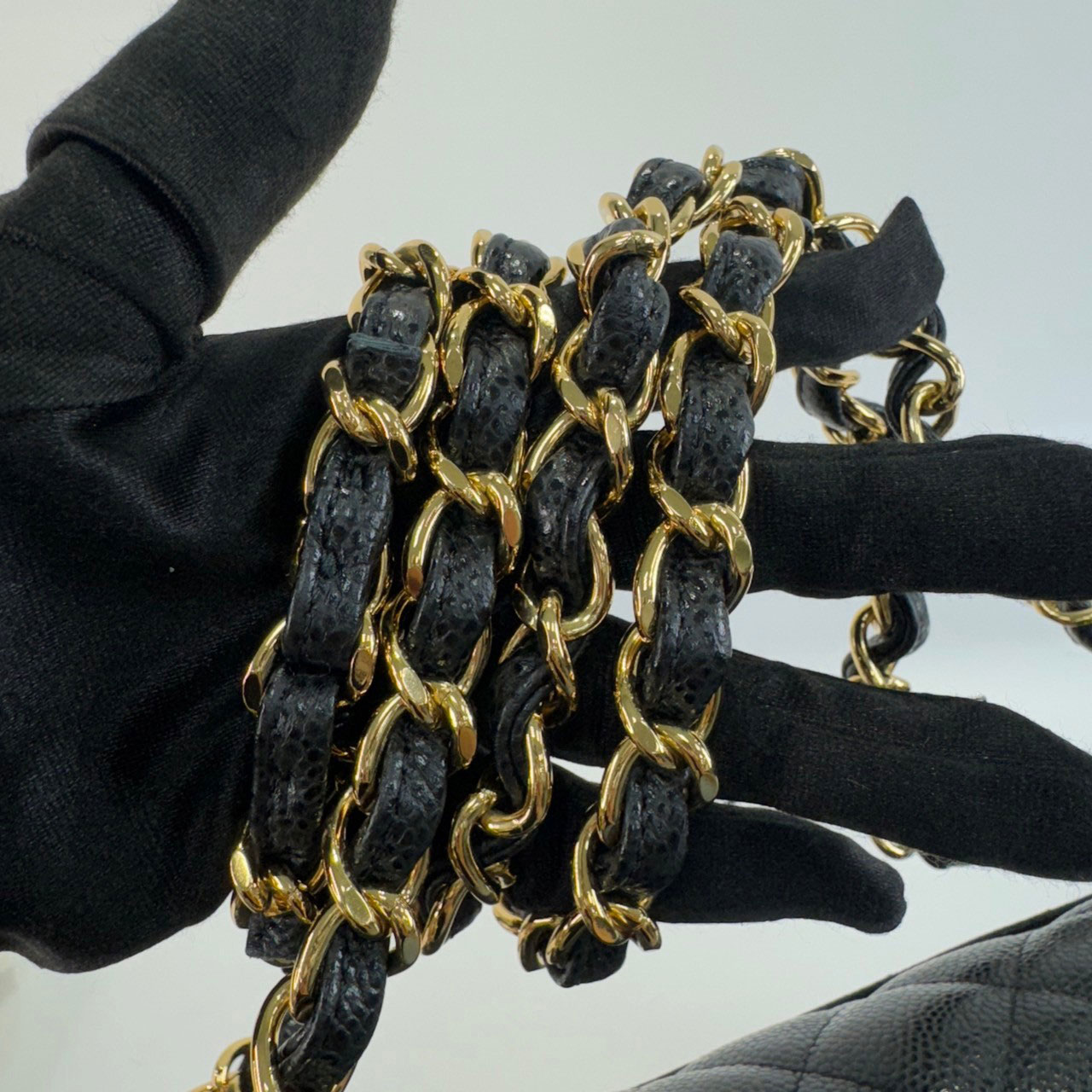 香奈兒CHANEL Coco 30 肩背斜背口蓋包黑金荔枝COCO JUMBO30 防塵袋