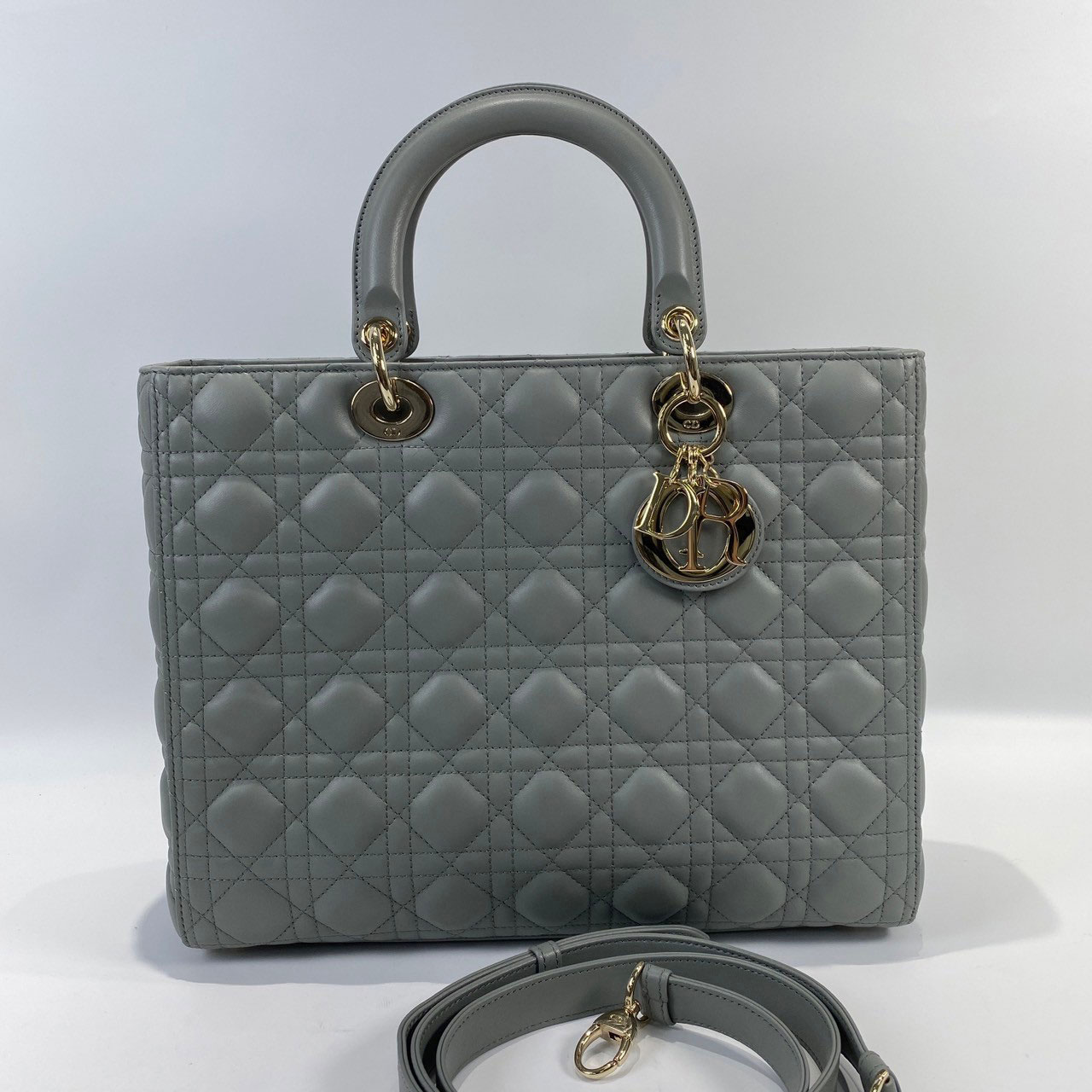 迪奧 CHRISTIAN DIOR Lady Dior 大型 手提 肩背包 M0566ONGE 灰LADYDIOR LARGE 原廠盒子/防塵袋/保證卡