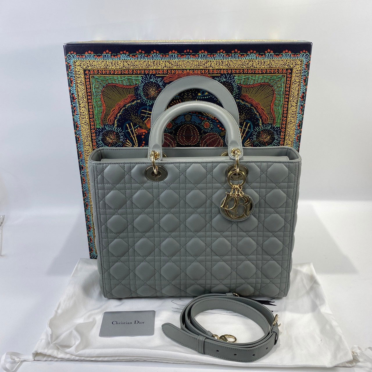 迪奧 CHRISTIAN DIOR Lady Dior 大型 手提 肩背包 M0566ONGE 灰LADYDIOR LARGE 原廠盒子/防塵袋/保證卡