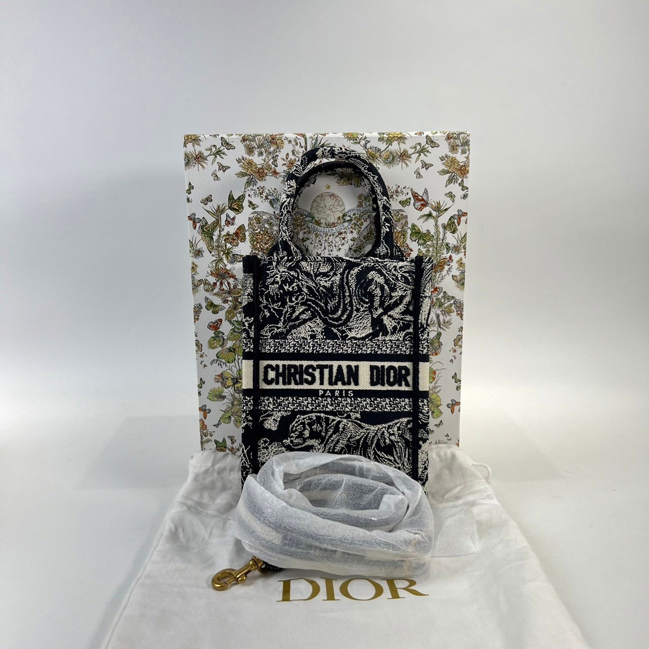 迪奧 CHRISTIAN DIOR 迷你直向 Dior Book Tote 連肩帶 S5555CRGO 長形老虎托特斜背包 原廠盒子/防塵袋