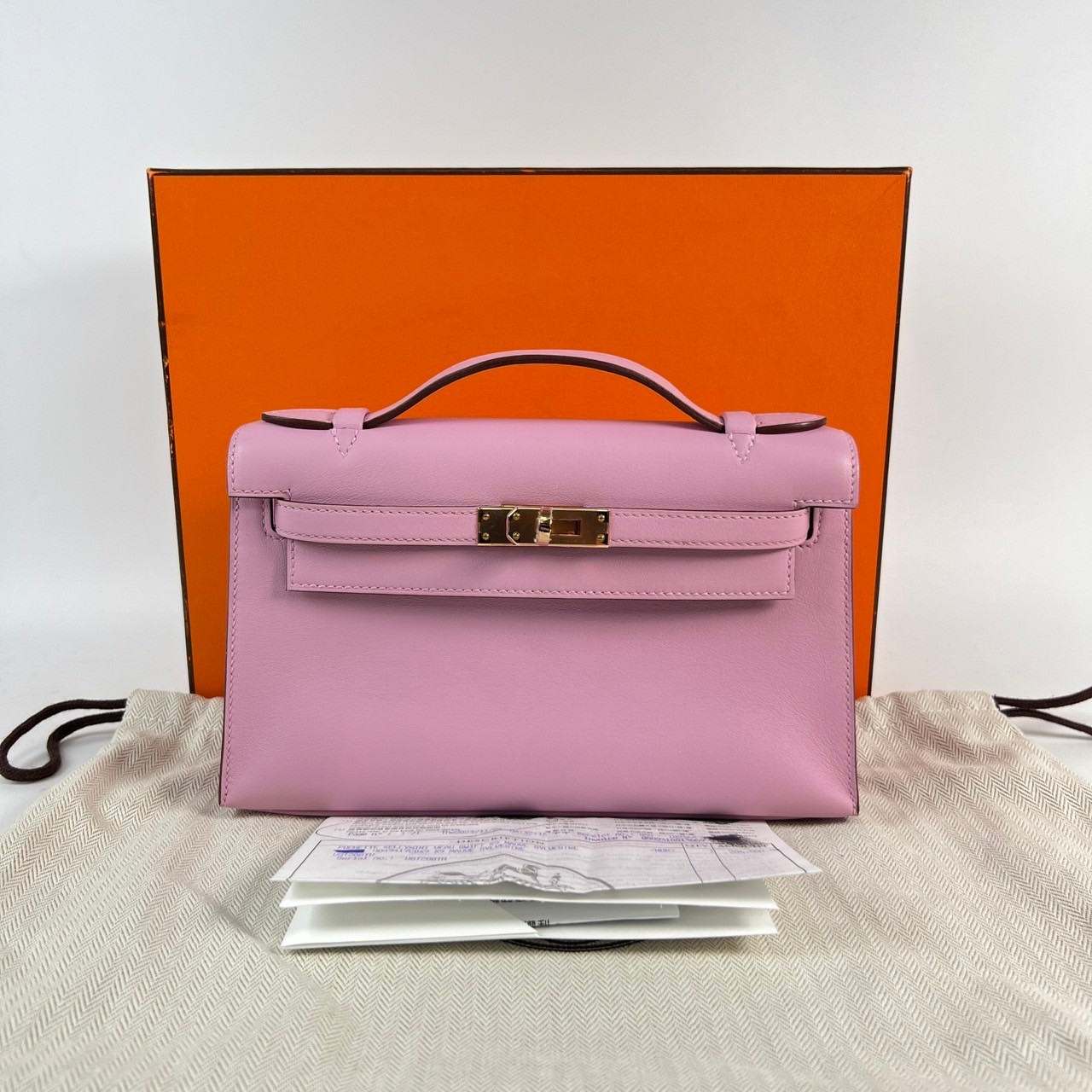 愛馬仕 Hermès Kelly Pochette 手拿包 KLPOC U U刻 X9錦葵紫 玫金釦KELLY pochette 原廠盒子/防塵袋/購買證明