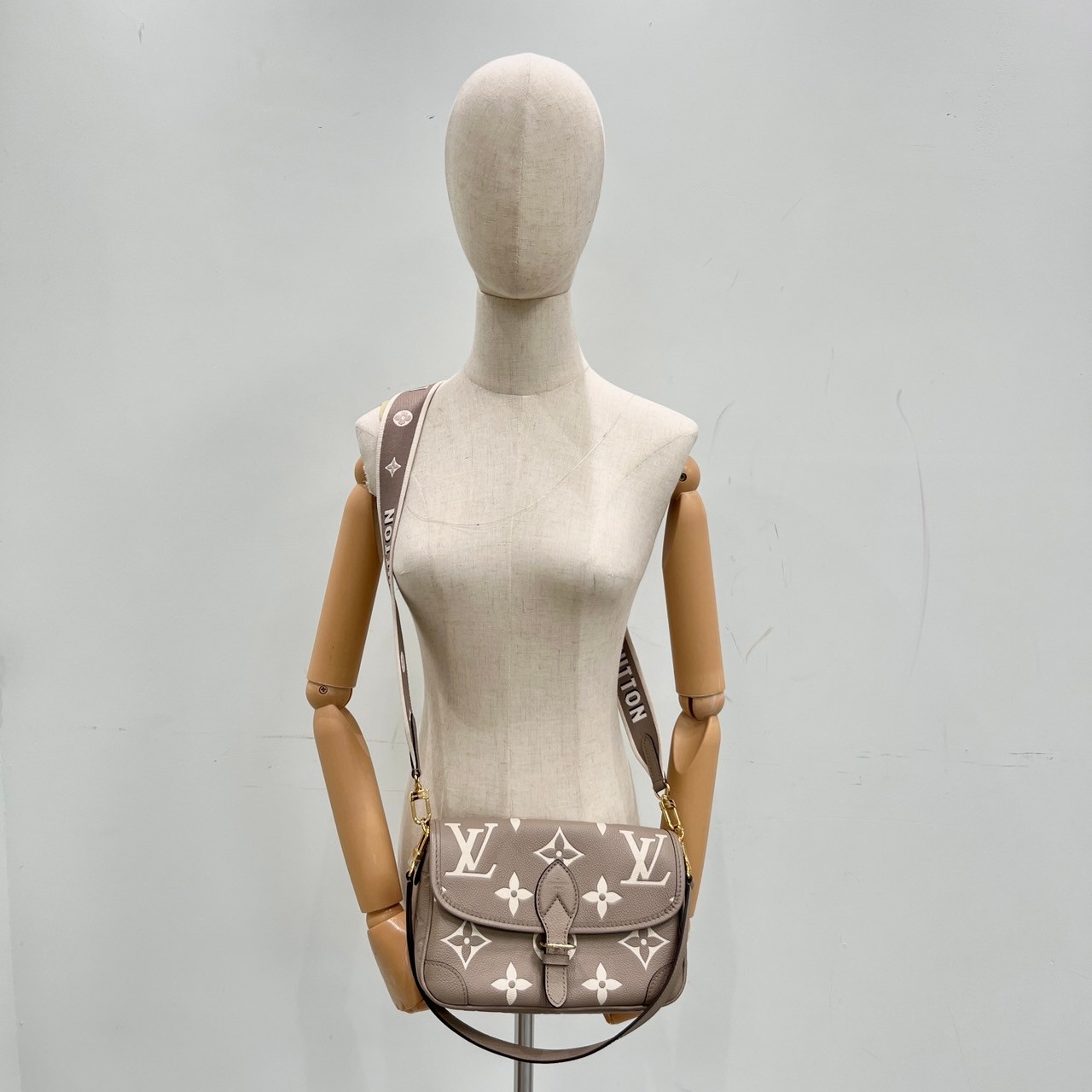 路易威登 LOUIS VUITTON Diane 腋下包法棍 單肩背包 斑鳩灰 奶油色 M46583 晶片款 斑鳩灰DIANE 原廠盒子/防塵袋