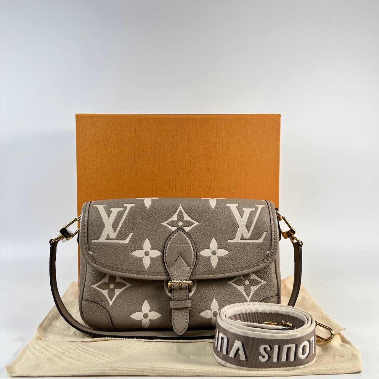 路易威登 LOUIS VUITTON Diane 腋下包法棍 單肩背包 斑鳩灰 奶油色 M46583 晶片款 斑鳩灰DIANE 原廠盒子/防塵袋
