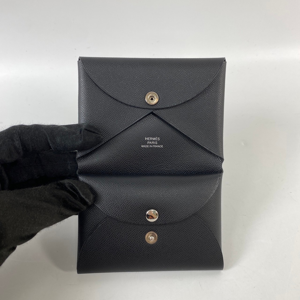 愛馬仕 Hermès Calvi Duo 卡包 CALD B刻 黑CALVI DUO MADAME皮 原廠盒子/購買證明影本