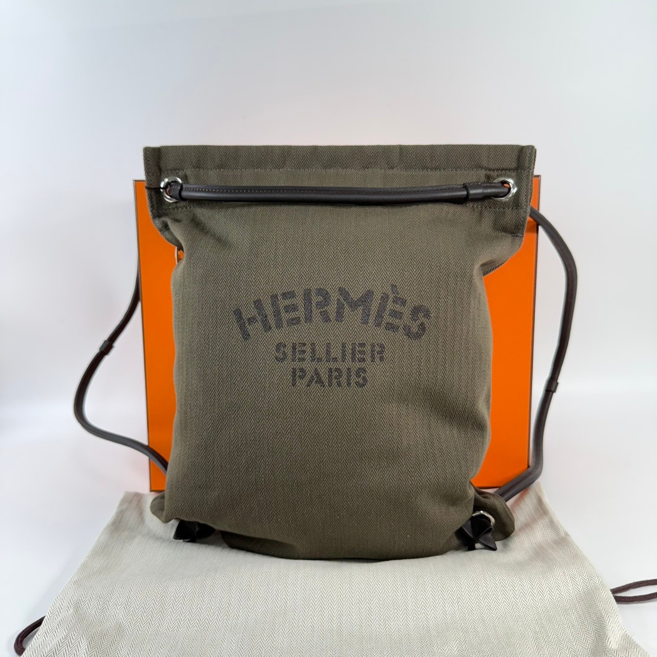 愛馬仕 Hermès Maline LOGO 艾琳包 肩背 帆布袋  MALINE Y 深綠MALINE 原廠盒子/防塵袋/購買證明