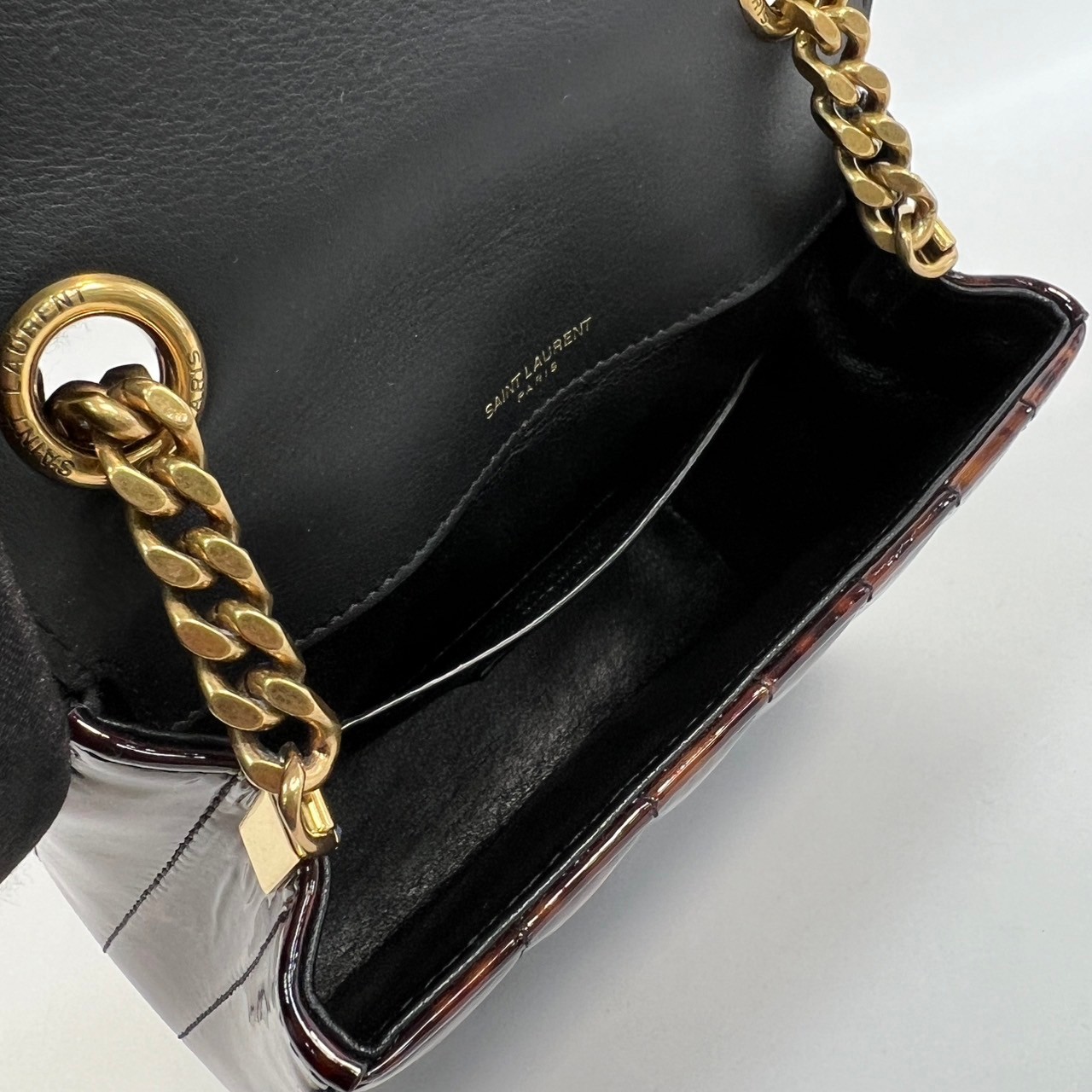 聖羅蘭 YSL SAINT LAURENT Vicky 小型 絎縫 小型 單肩包 538439 漆皮豹紋練包 防塵袋