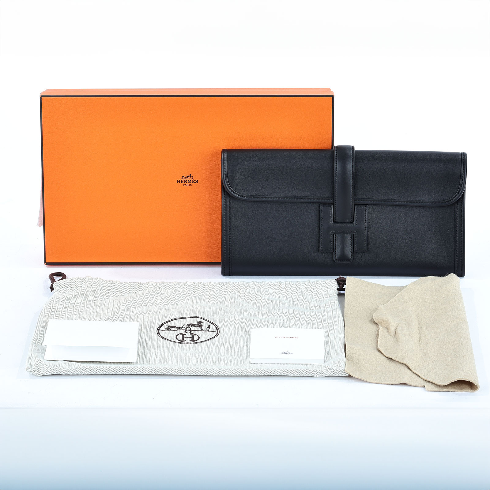 愛馬仕 Hermès Pochette Jige Swift皮革  H穿釦 大型 手拿包 JIGE29 C 黑JIGE ELAN29 原廠盒子/防塵袋