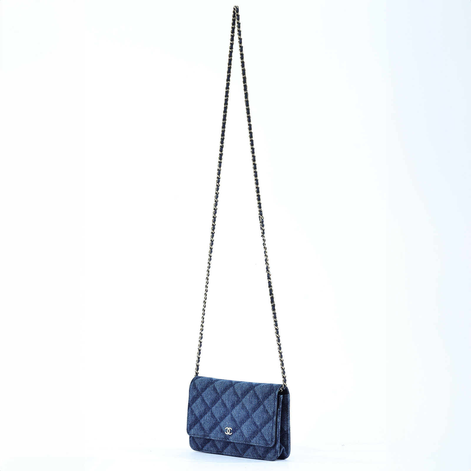 香奈兒 CHANEL 經典鏈子皮夾 菱格紋 CC LOGO AP0250 牛仔WOC 原廠盒子/防塵袋/購買證明