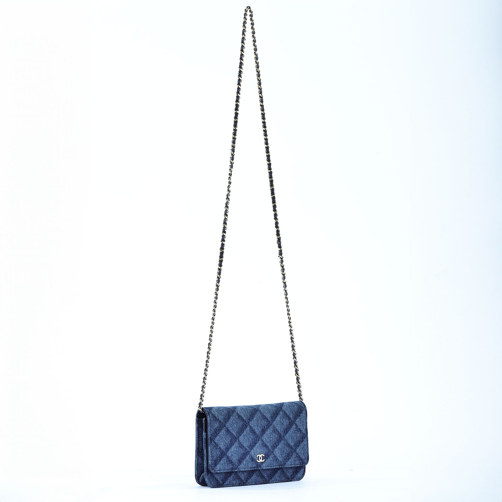 香奈兒 CHANEL 經典鏈子皮夾 菱格紋 CC LOGO AP0250 牛仔WOC 原廠盒子/防塵袋/購買證明