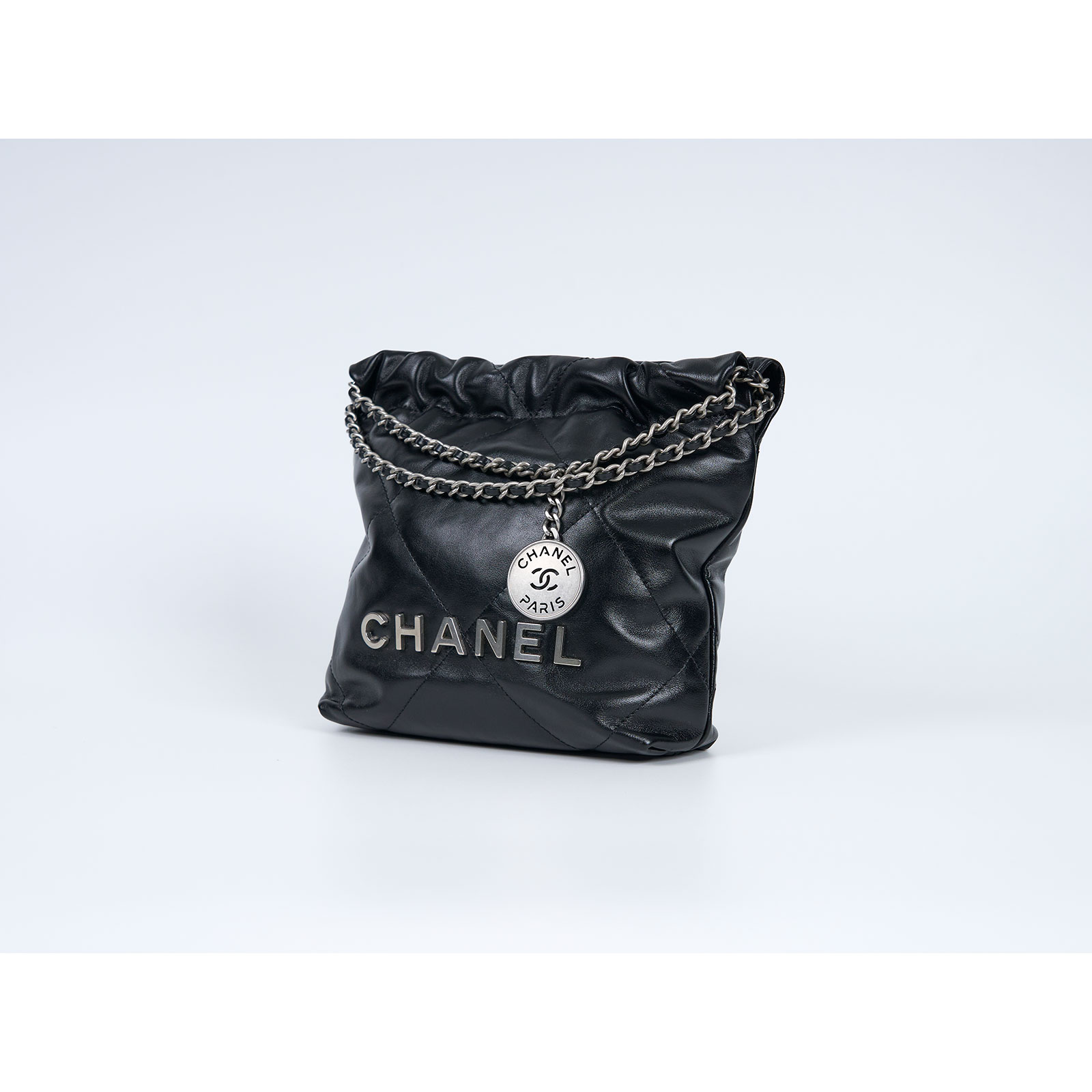 香奈兒 CHANEL 22 迷你 束口包 AS3980 晶片款 黑銀22 MINI 原廠盒子/防塵袋/購買證明