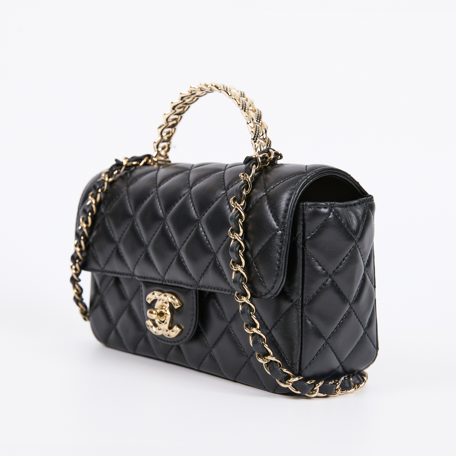 香奈兒 CHANEL 鏈條 迷你 單肩包 AS4924 晶片款 黑金羊CoCo handle mini 原廠盒子/防塵袋/購買證明