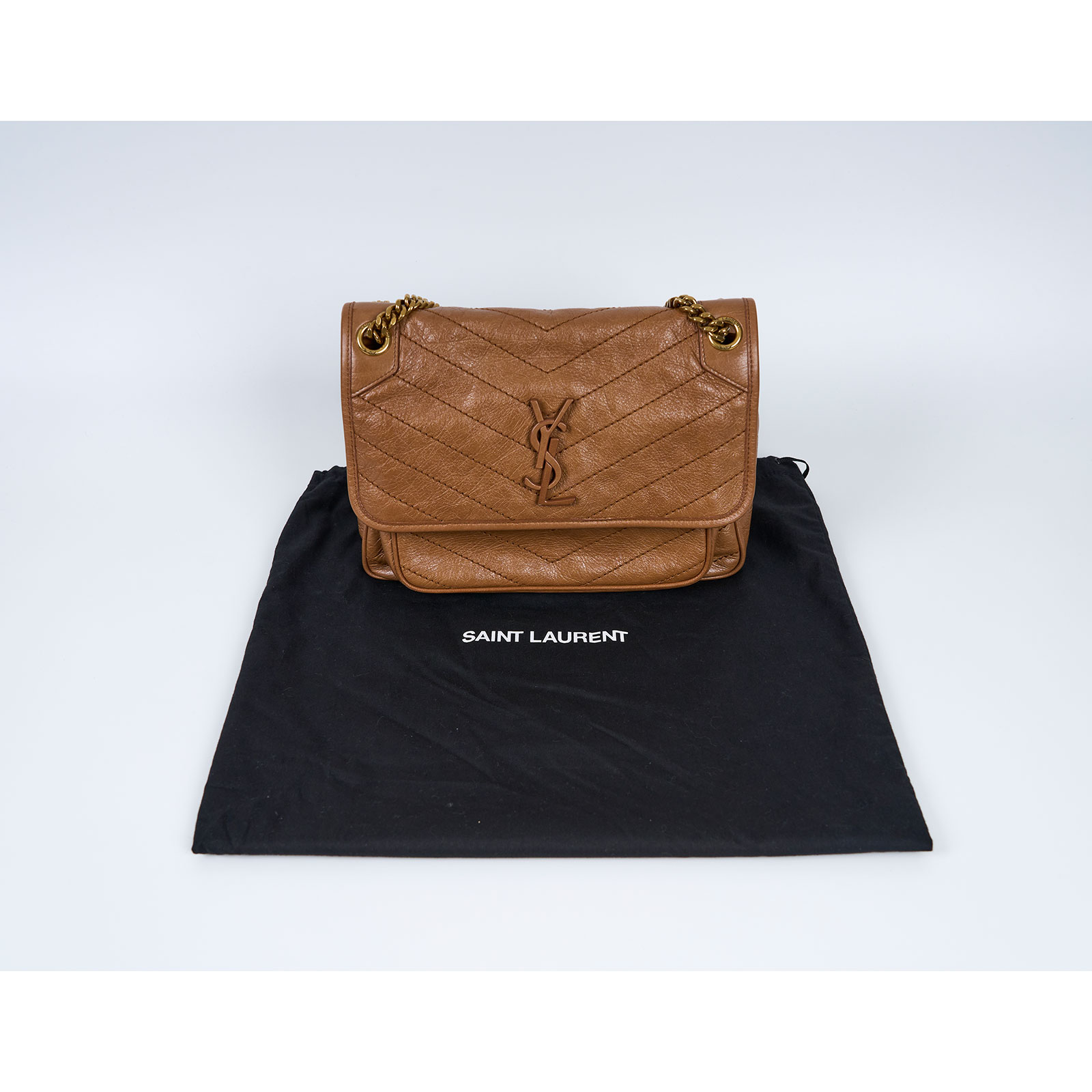聖羅蘭 YSL SAINT LAURENT Niki 復古皮革 中型手袋 6331580EN04 咖色NIKI 中號 防塵袋