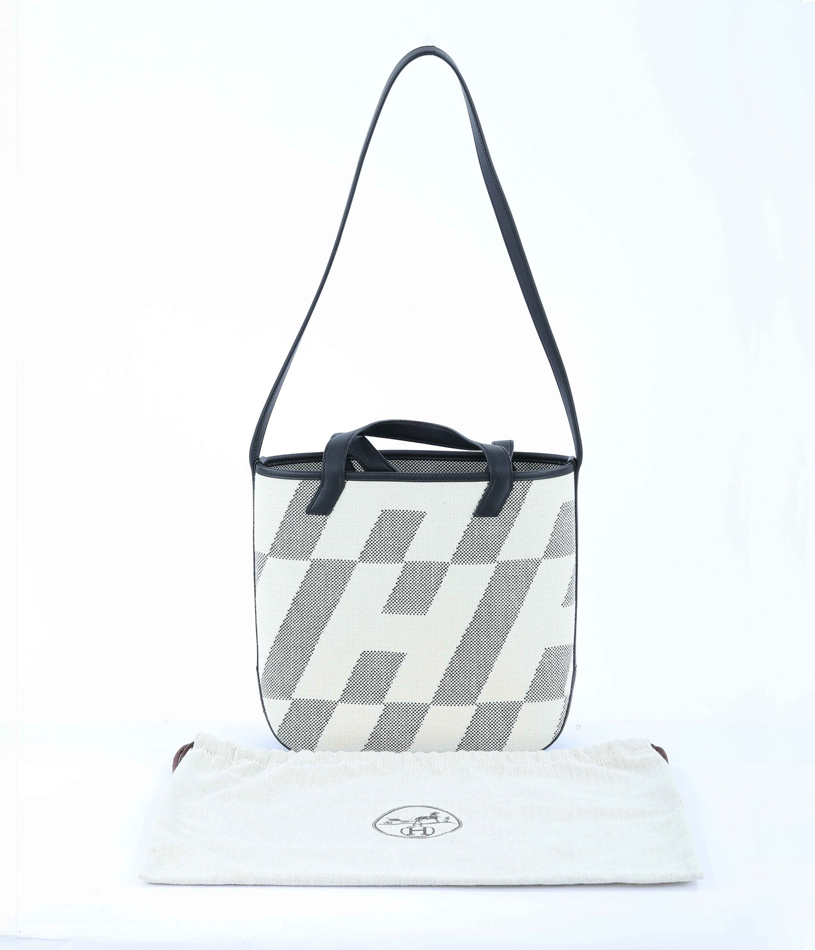 愛馬仕 Hermès Cabas H en Biais 27 CHB27 Z刻 黑白CABAS H BIAIS27 防塵袋