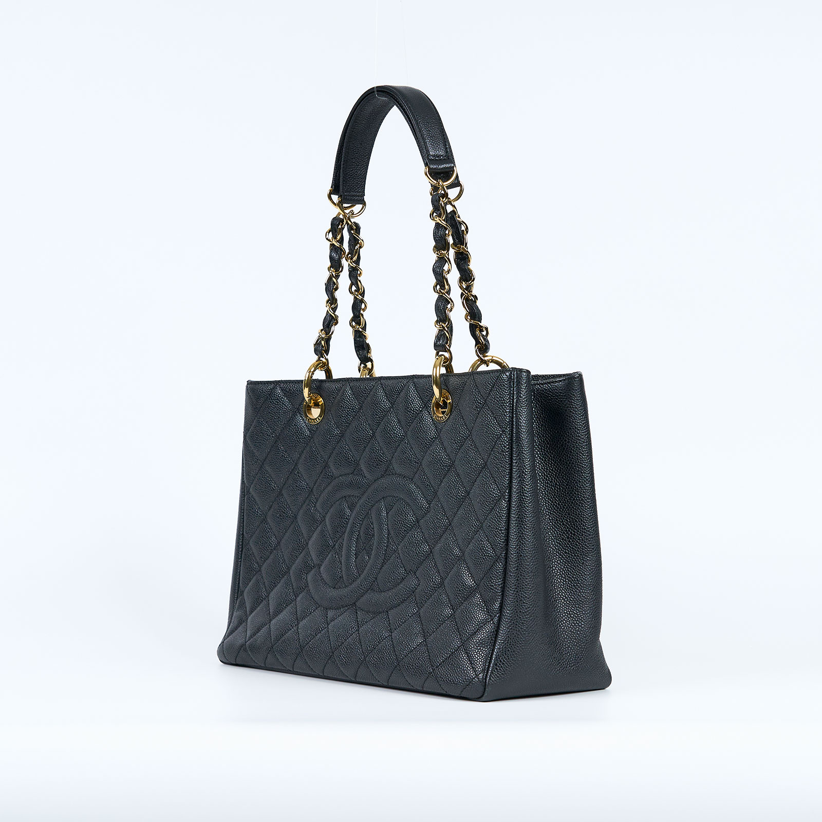 香奈兒 CHANEL GST Grand Shopping Tote CC Logo 菱格 荔枝紋 肩背 托特包  ☆17開黑荔枝GST 保證卡