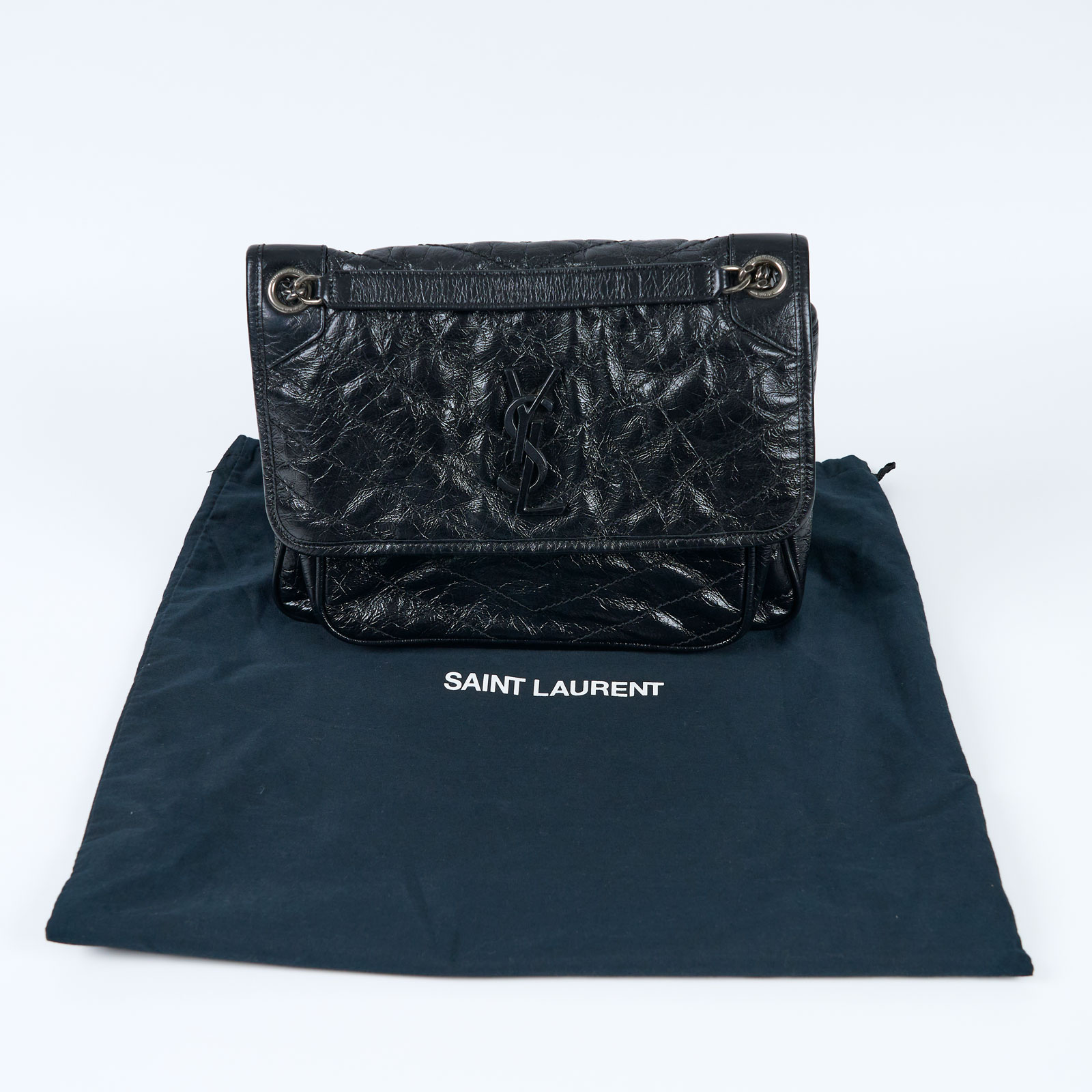 聖羅蘭 YSL SAINT LAURENT NIKI  復古皮革 山型紋 翻蓋 肩背包 中號 498894 ☆黑NIKI MEDIUM 防塵袋/購買證明
