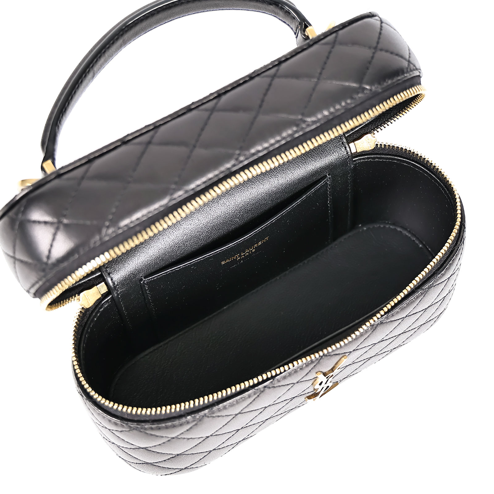 聖羅蘭 YSL SAINT LAURENT Gaby Vanity Bbag 小羊皮 肩帶 手拿包 7667311EL07 黑化妝盒肩背包 原廠盒子/防塵袋
