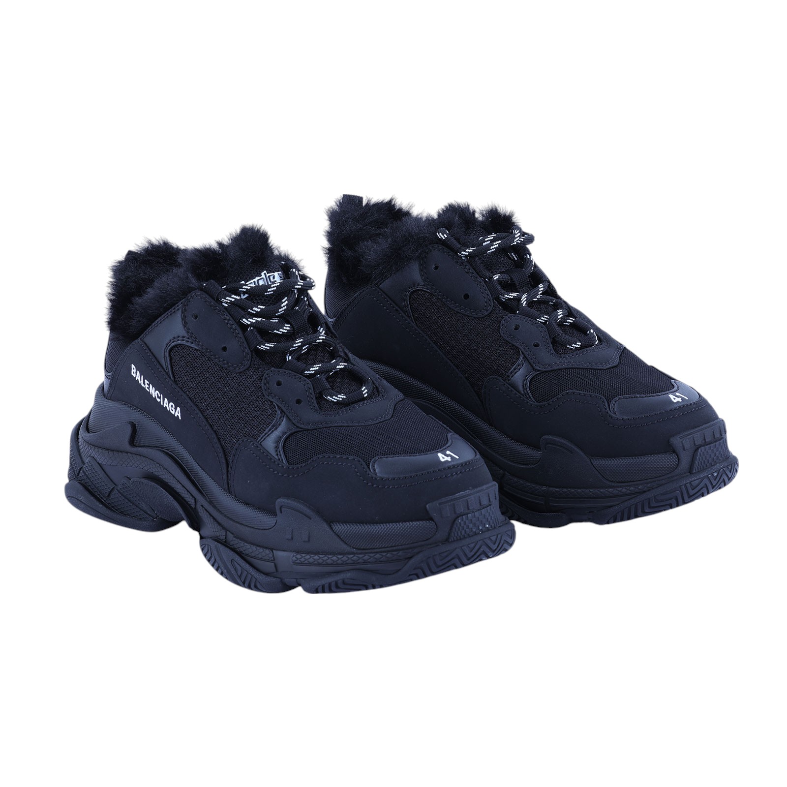 巴黎世家 BALENCIAGA Triple S 668563W3CQ5_41 黑Triple S毛毛秋冬款 #41 防塵袋/原廠盒子