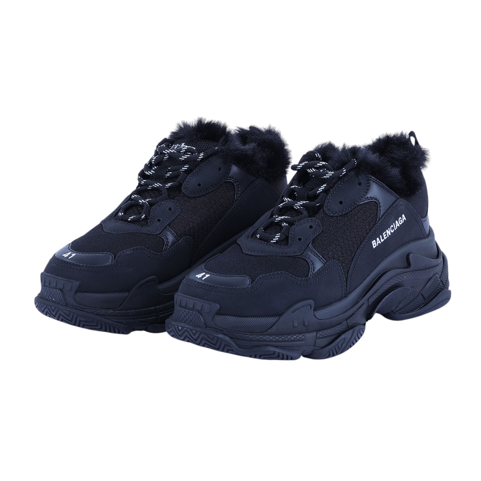 巴黎世家 BALENCIAGA Triple S 668563W3CQ5_41 黑Triple S毛毛秋冬款 #41 防塵袋/原廠盒子