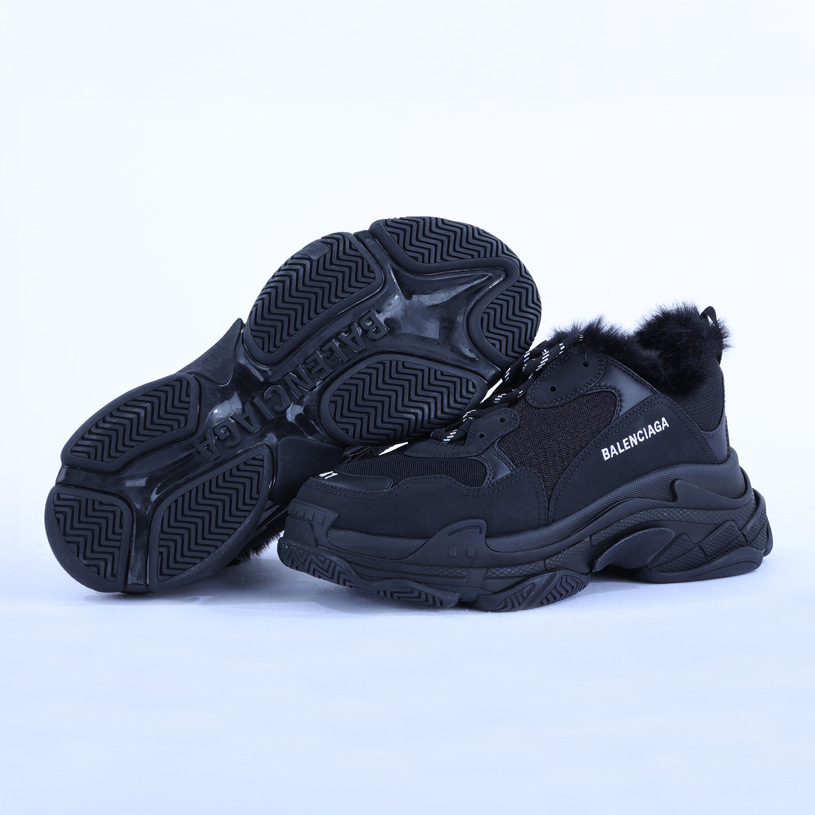 巴黎世家 BALENCIAGA Triple S 668563W3CQ5_41 黑Triple S毛毛秋冬款 #41 防塵袋/原廠盒子