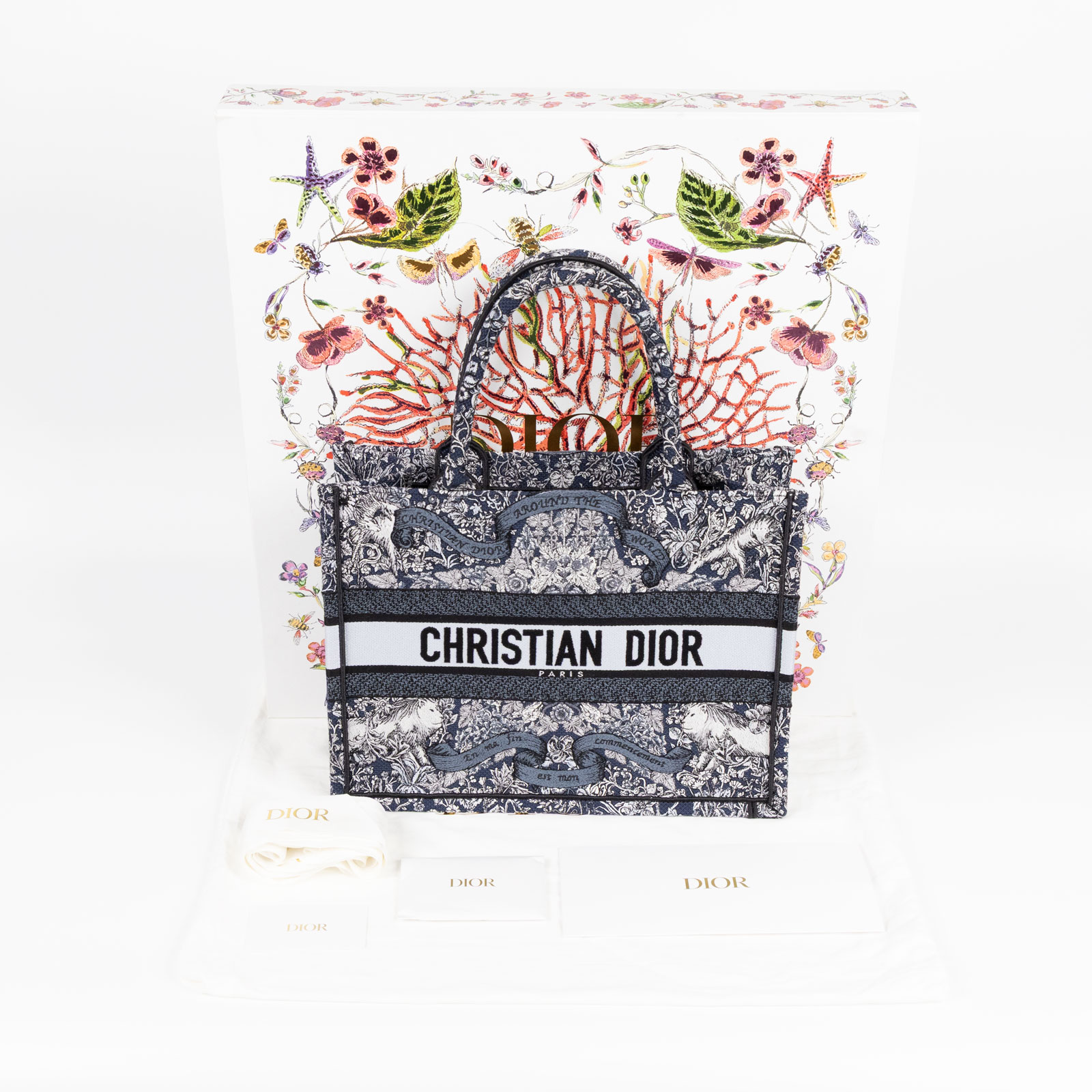 迪奧 CHRISTIAN DIOR Book Tote 中型 托特包 米色 藍色 M1296ZEDO  原廠盒子/防塵袋/保證卡/購買證明影本