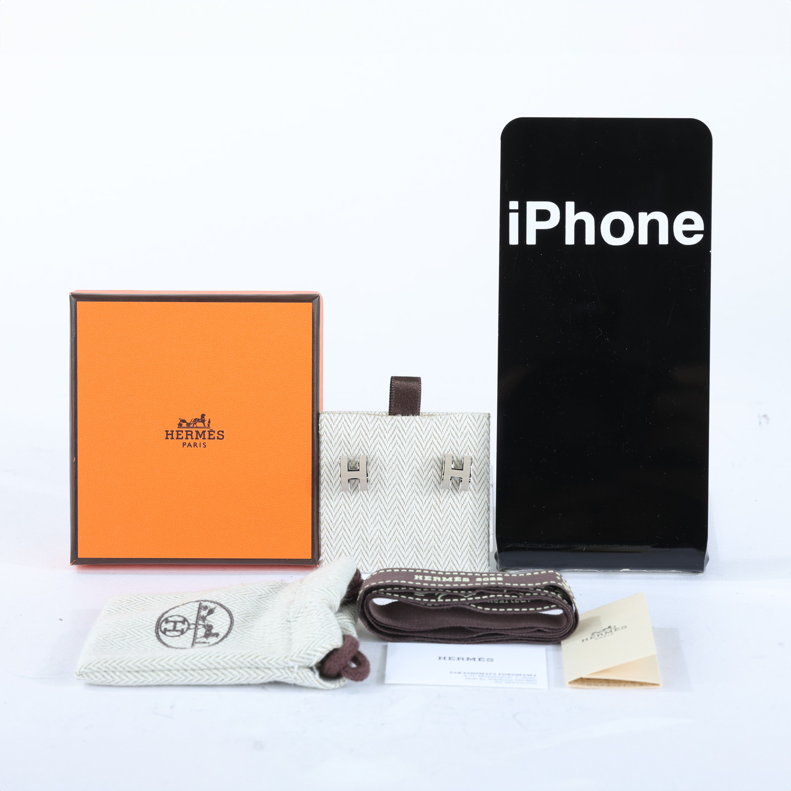 愛馬仕 Hermès Mini Pop H 耳釘 POPHE GD0220 栗子灰銀POP H耳環 原廠盒子/防塵袋