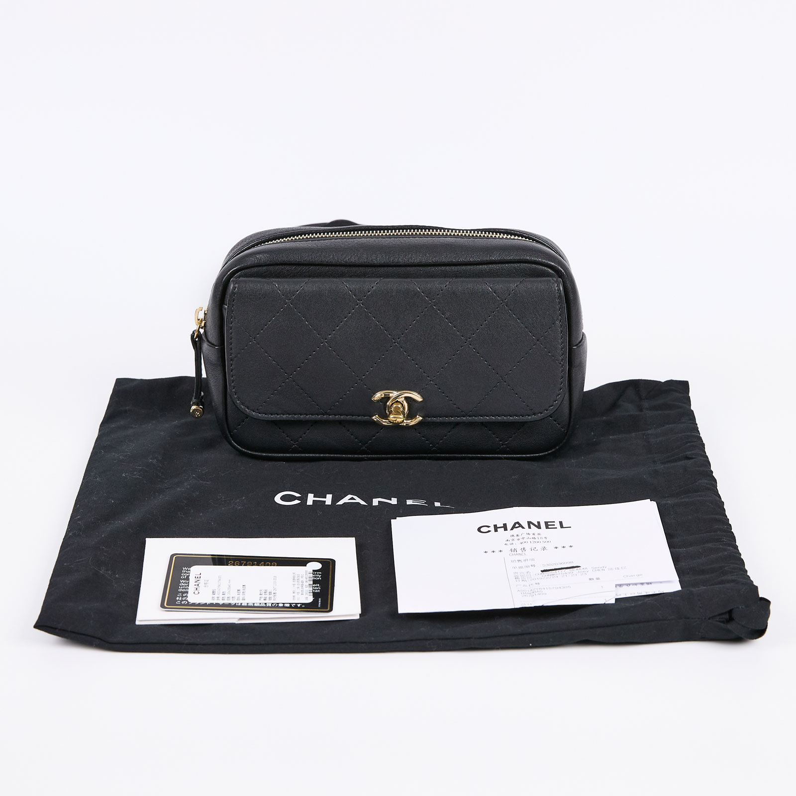 香奈兒 CHANEL 方形 腰包 AS0142 26開 黑菱格胸包 防塵袋/保證卡/購買證明