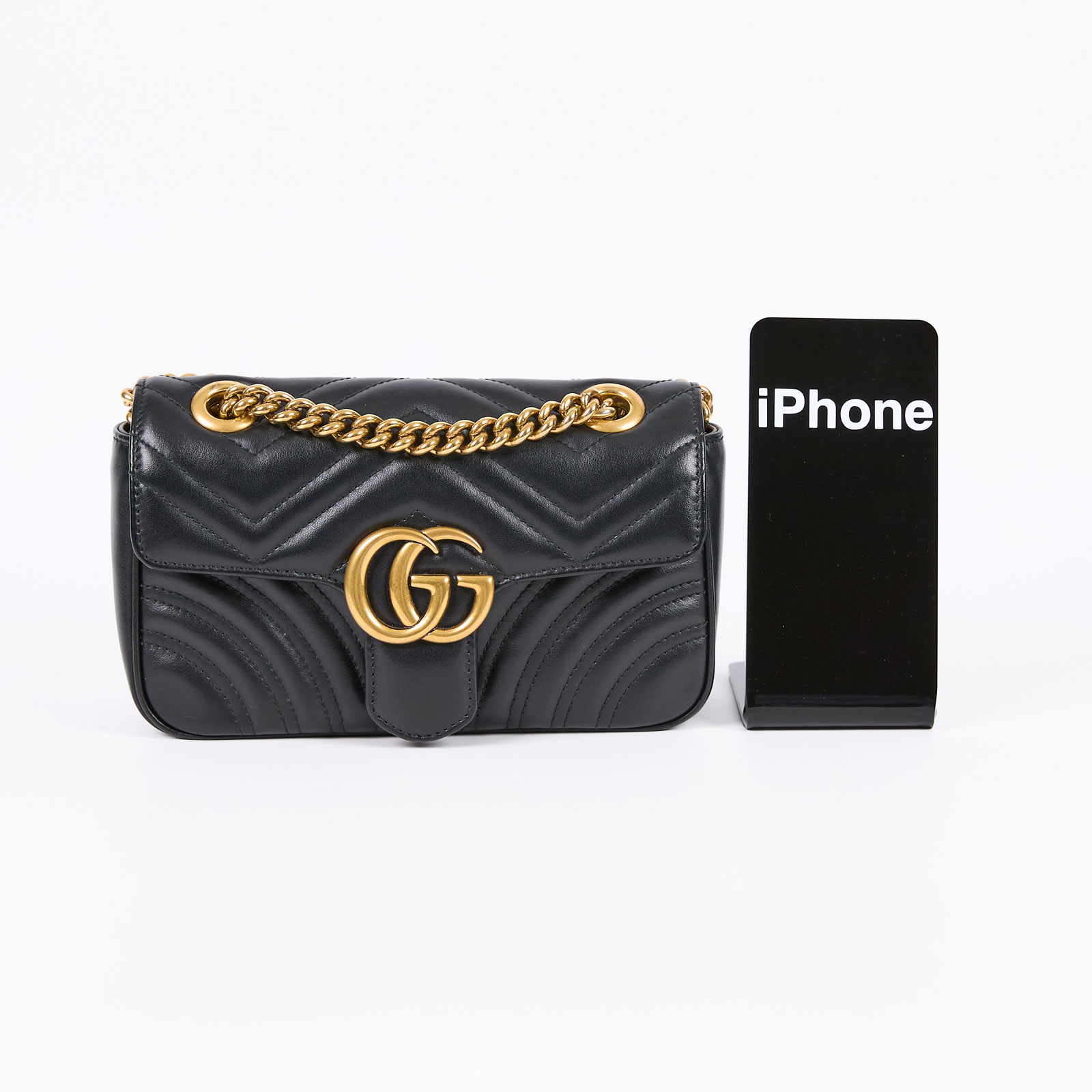 古馳 GUCCI GG Marmont 迷你肩揹袋 446744 黑MARMONT鍊包 防塵袋/購買證明