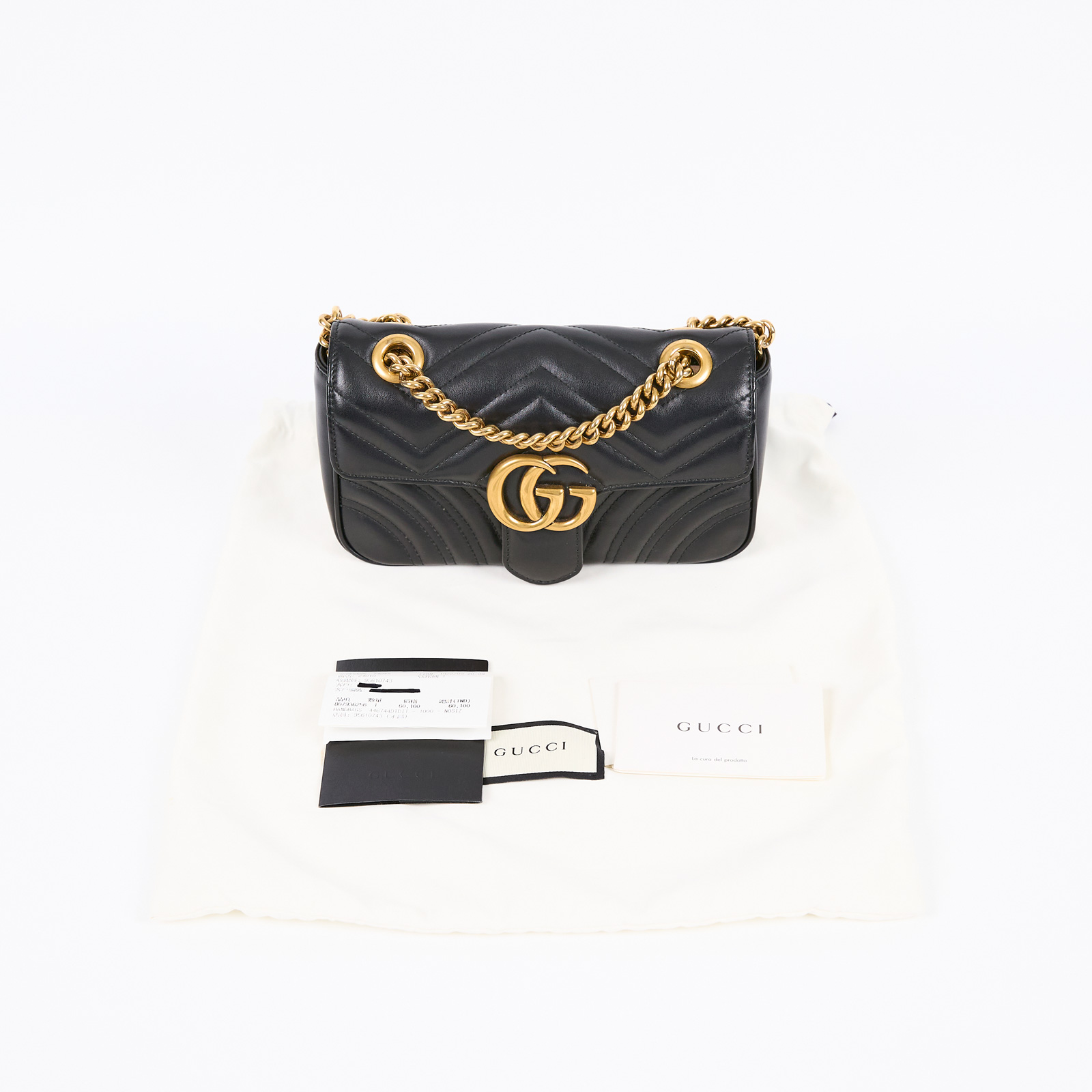 古馳 GUCCI GG Marmont 迷你肩揹袋 446744 黑MARMONT鍊包 防塵袋/購買證明