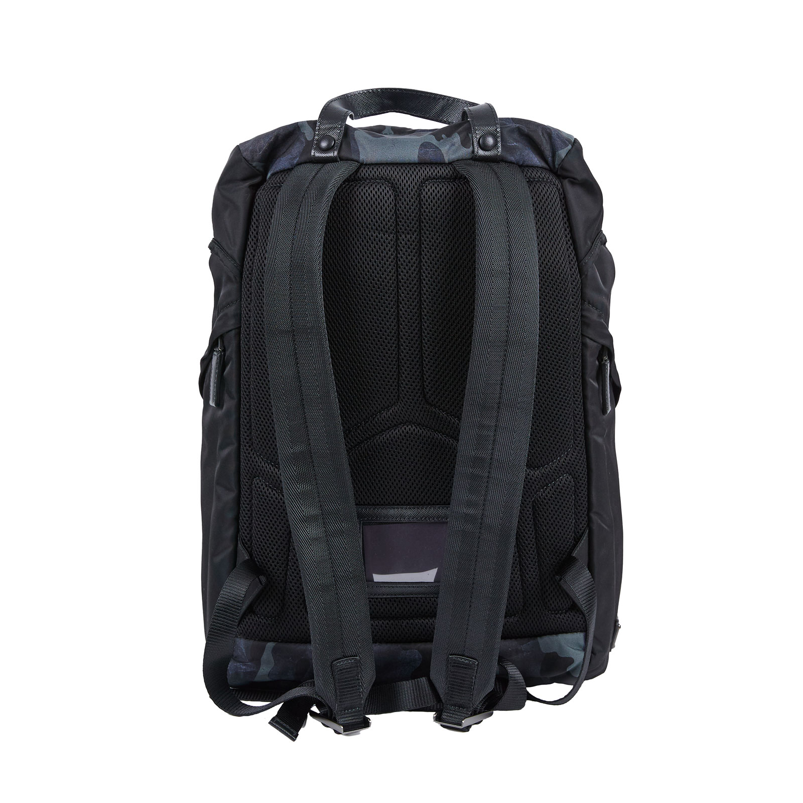 普拉達 PRADA Re-Nylon Saffiano皮革 背囊 2VZ135_2B02 黑渲染迷彩後背包 防塵袋