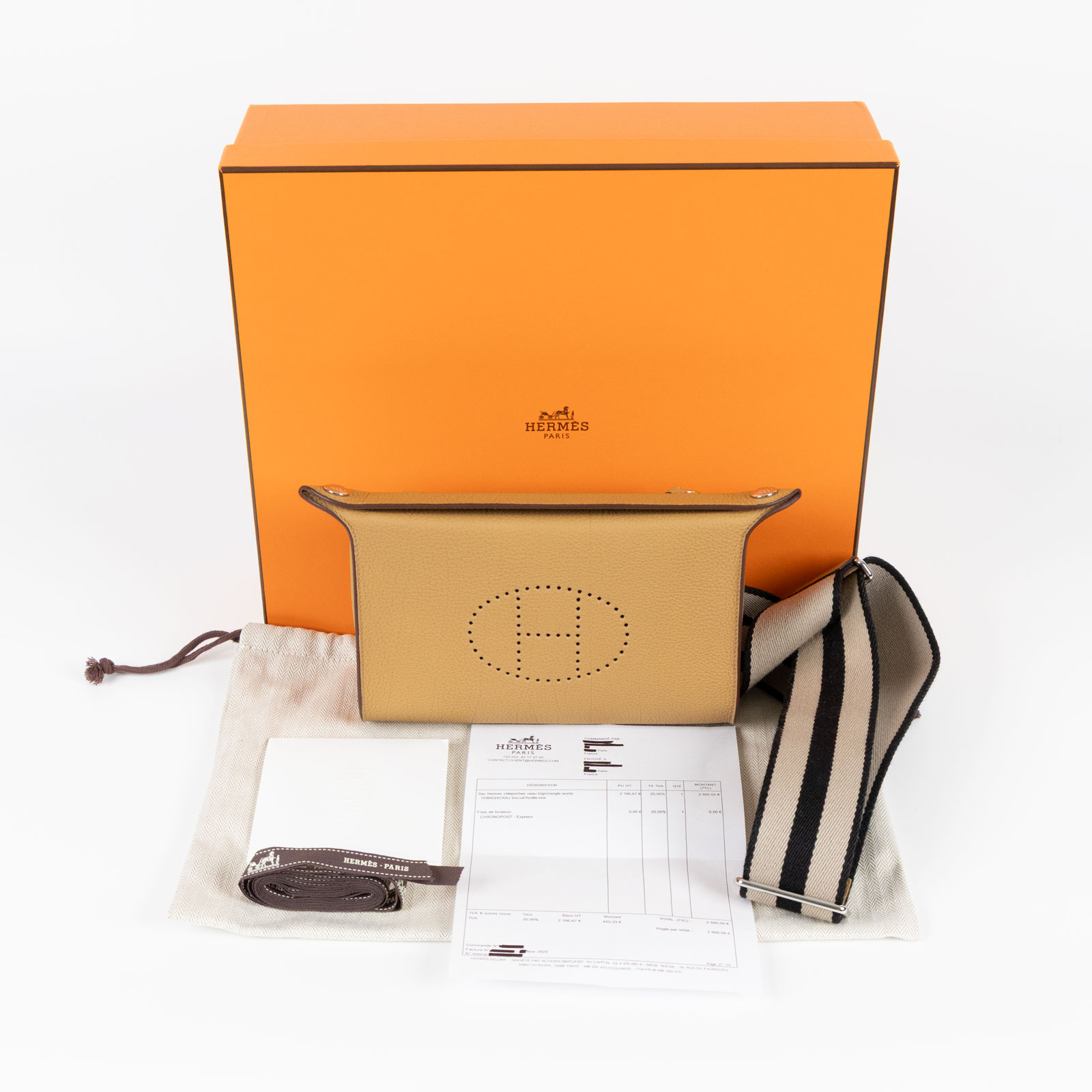 愛馬仕 Hermès Videpoche 單肩斜背包 VIDEP B刻 餅乾 VIDEPOCHES 斜背包 原廠盒子/防塵袋/購買證明影本