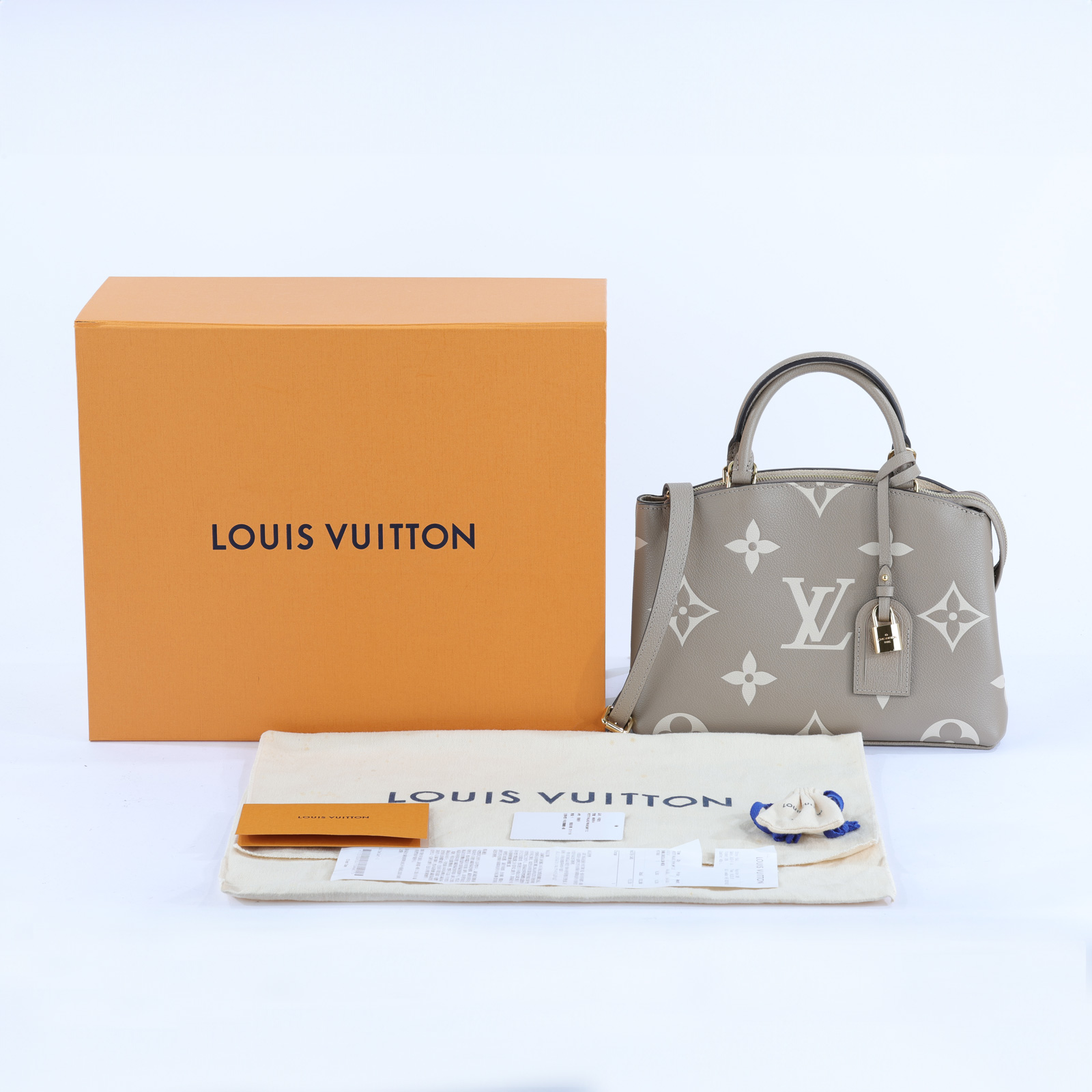 路易威登 LOUIS VUITTON Petit Palais 斑鳩灰奶油 壓花粒面牛皮 手提包 單肩包 M58914 晶片款  原廠盒子/防塵袋/購買證明