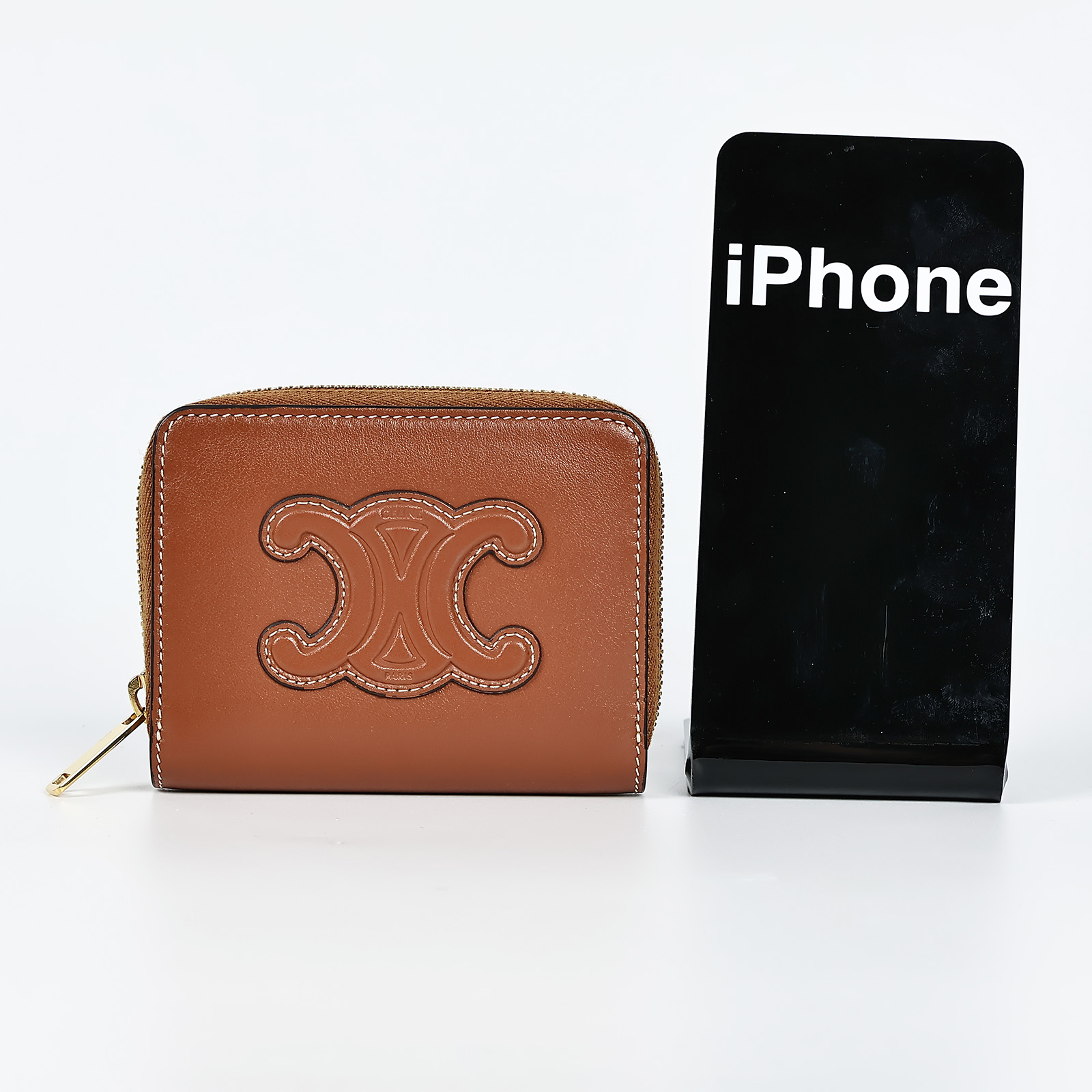 思琳 CELINE TRIOMPHE COMPACT 光滑牛皮革 拉鍊錢包 卡夾 10K533DR8 棕凱旋拉鍊卡包 防塵袋
