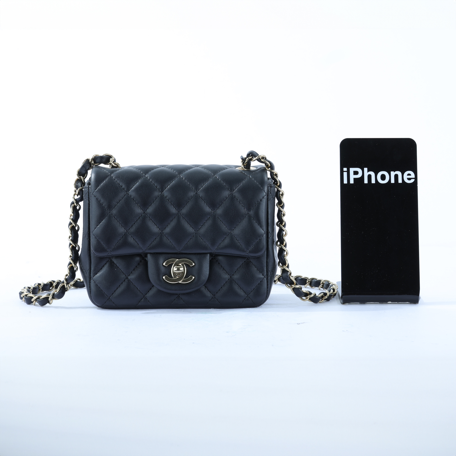 香奈兒 CHANEL CF 方形 迷你 口蓋包 A35200 晶片款 黑淡金方胖 原廠盒子