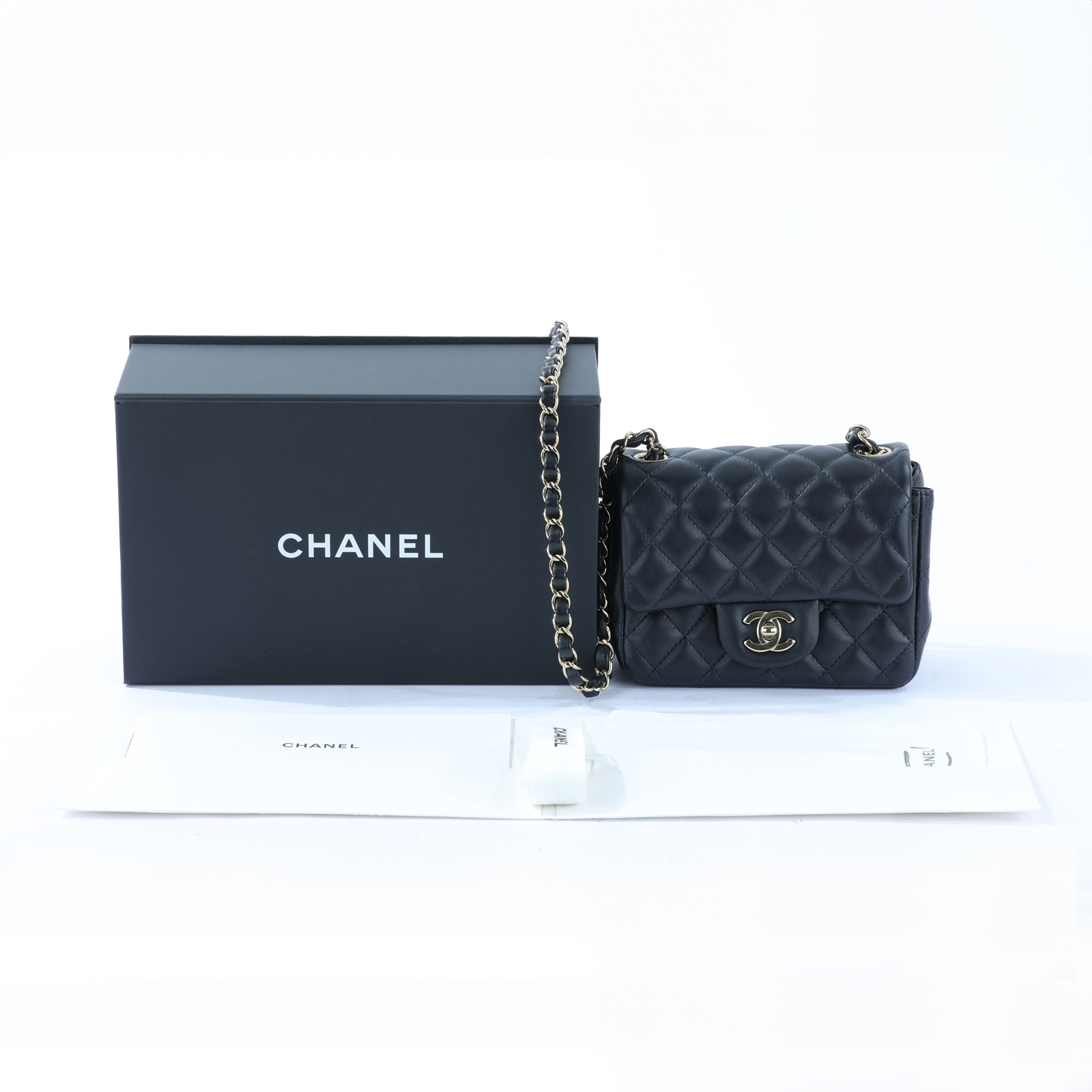 香奈兒 CHANEL CF 方形 迷你 口蓋包 A35200 晶片款 黑淡金方胖 原廠盒子