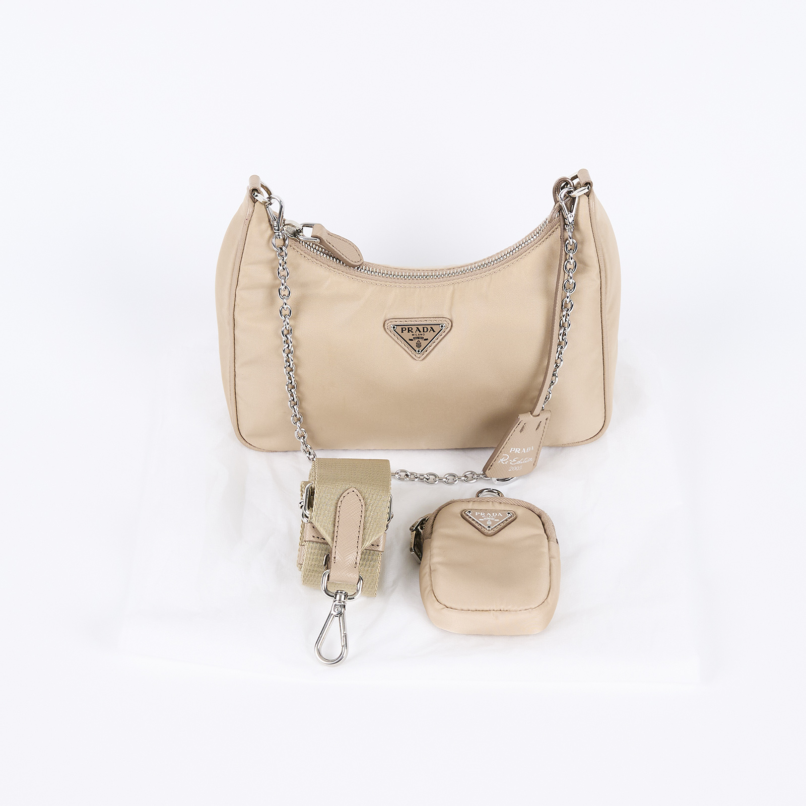 普拉達 PRADA Re-Edition 2005 Re-Nylon 手袋 1BH204_R064 奶茶尼龍三合一 防塵袋
