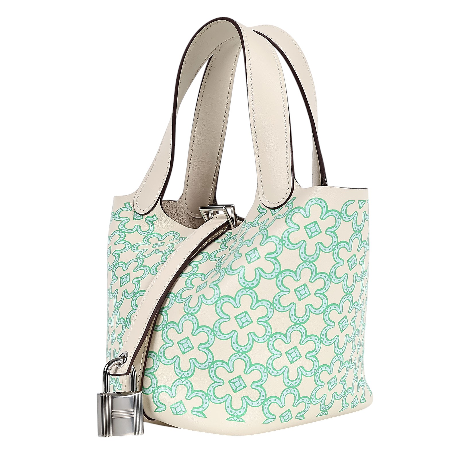 愛馬仕 Hermès Picotin Lock 14 Micro 菜籃子包 PT14 U刻 白綠花PICOTIN14 MICRO 防塵袋